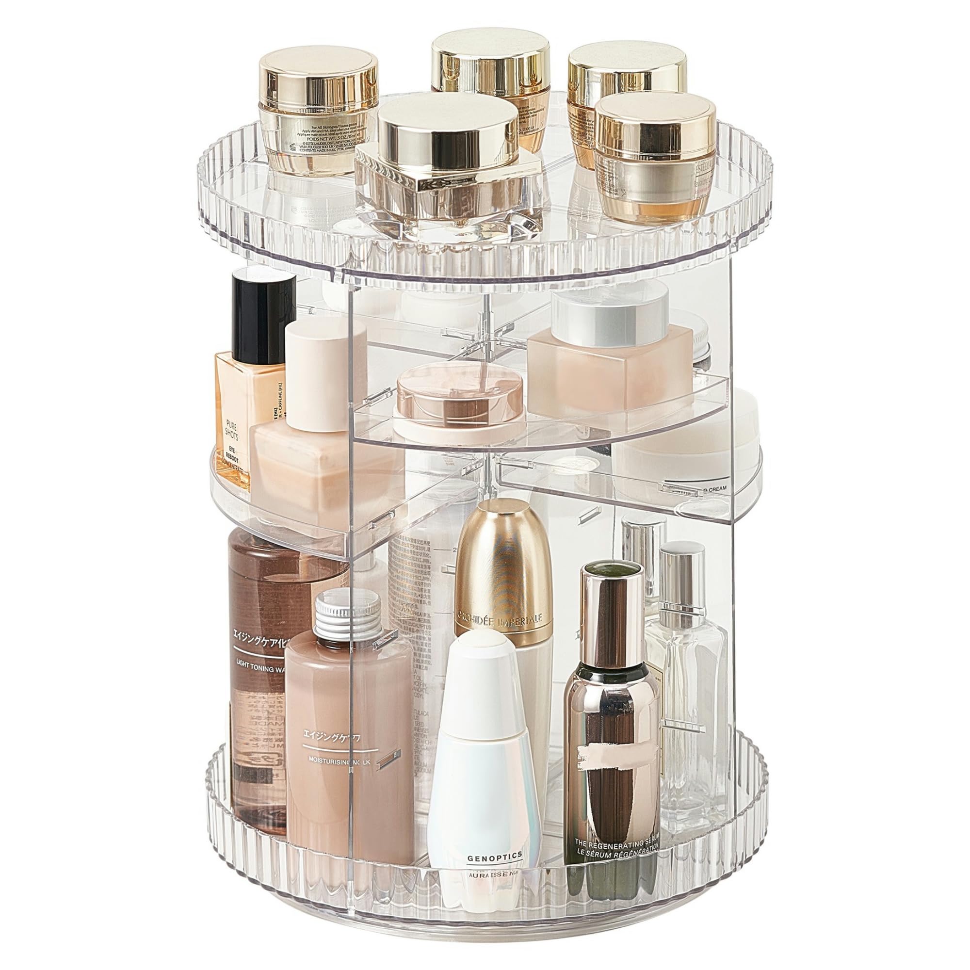 vacane Clear Rotating Makeup Organizer,8 Adjustable Layers Vanity Organizer Skincare Storage,Cosmetic Display Case 360° Stabilizly Spinning Multi-Function Storage for Bathroom and Bedroom Countertop