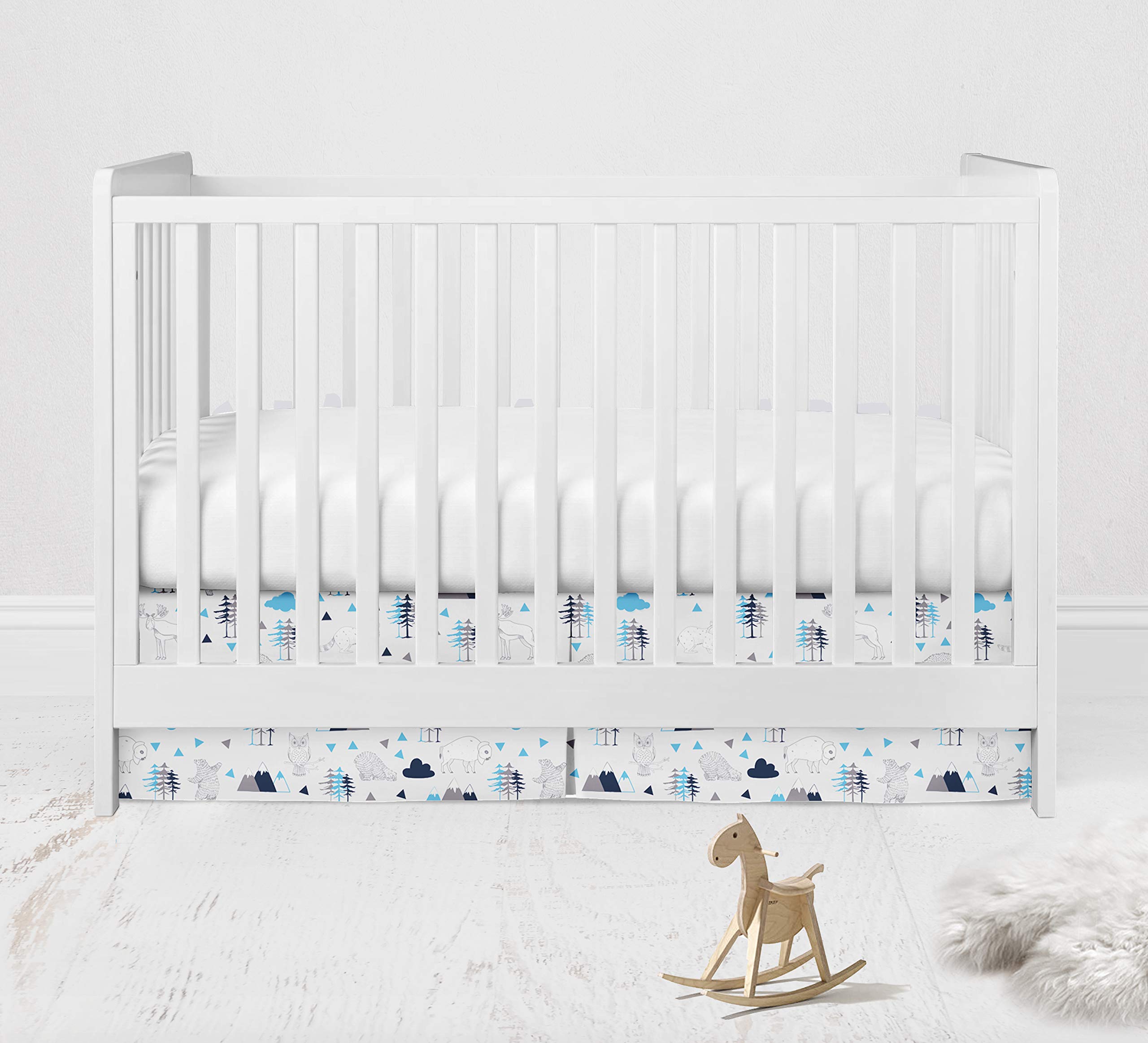 Bacati Woodlands Boys Cotton Crib/Toddler Boys Cotton Crib Skirt Dust Ruffle, Aqua/Navy/Grey (WANGCSK)