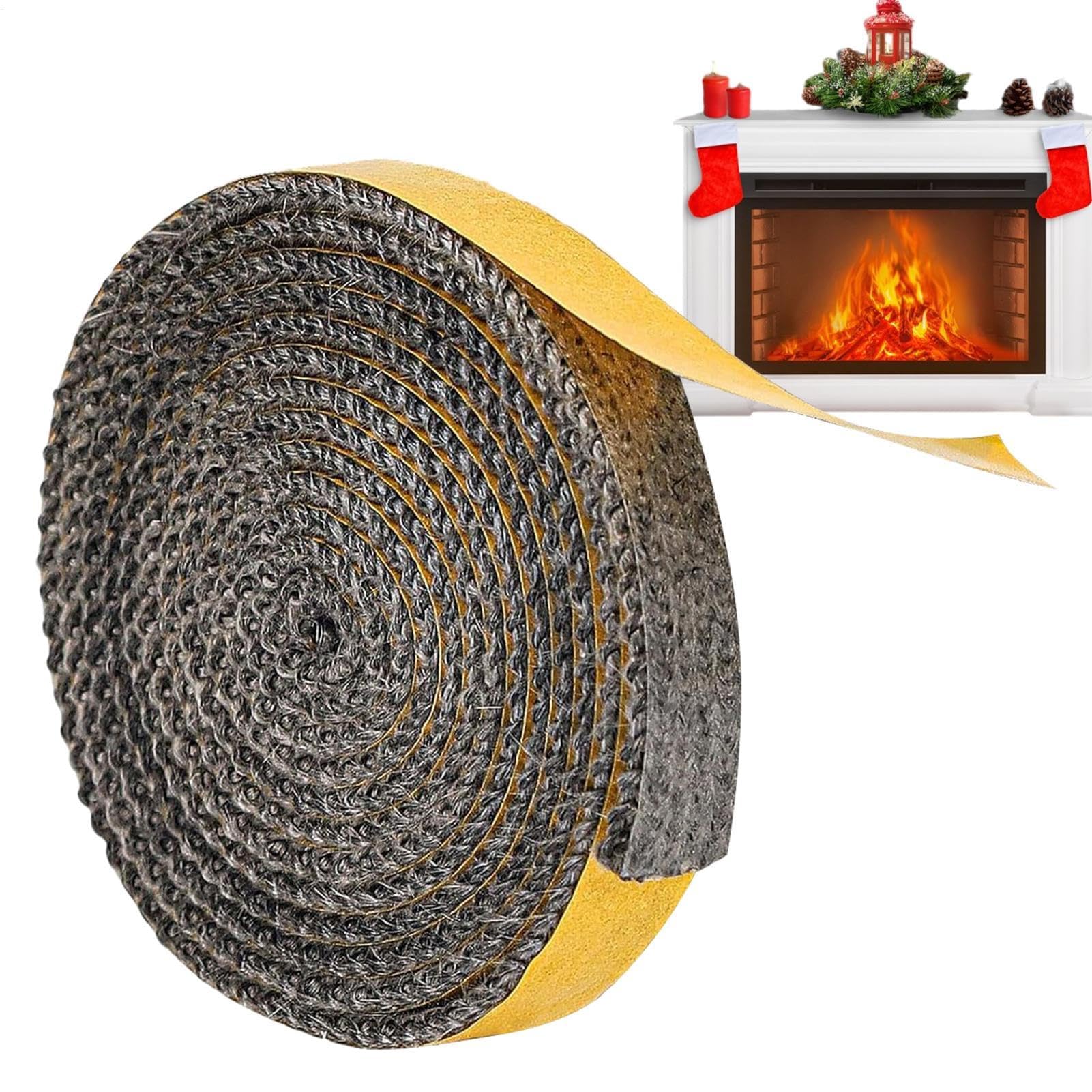 Nastro sigillante per stufe ad alta temperatura, striscia di tenuta in fibra di vetro per caminetti a legna, isolamento adesivo (3 mm x 15 mm x 2 m)