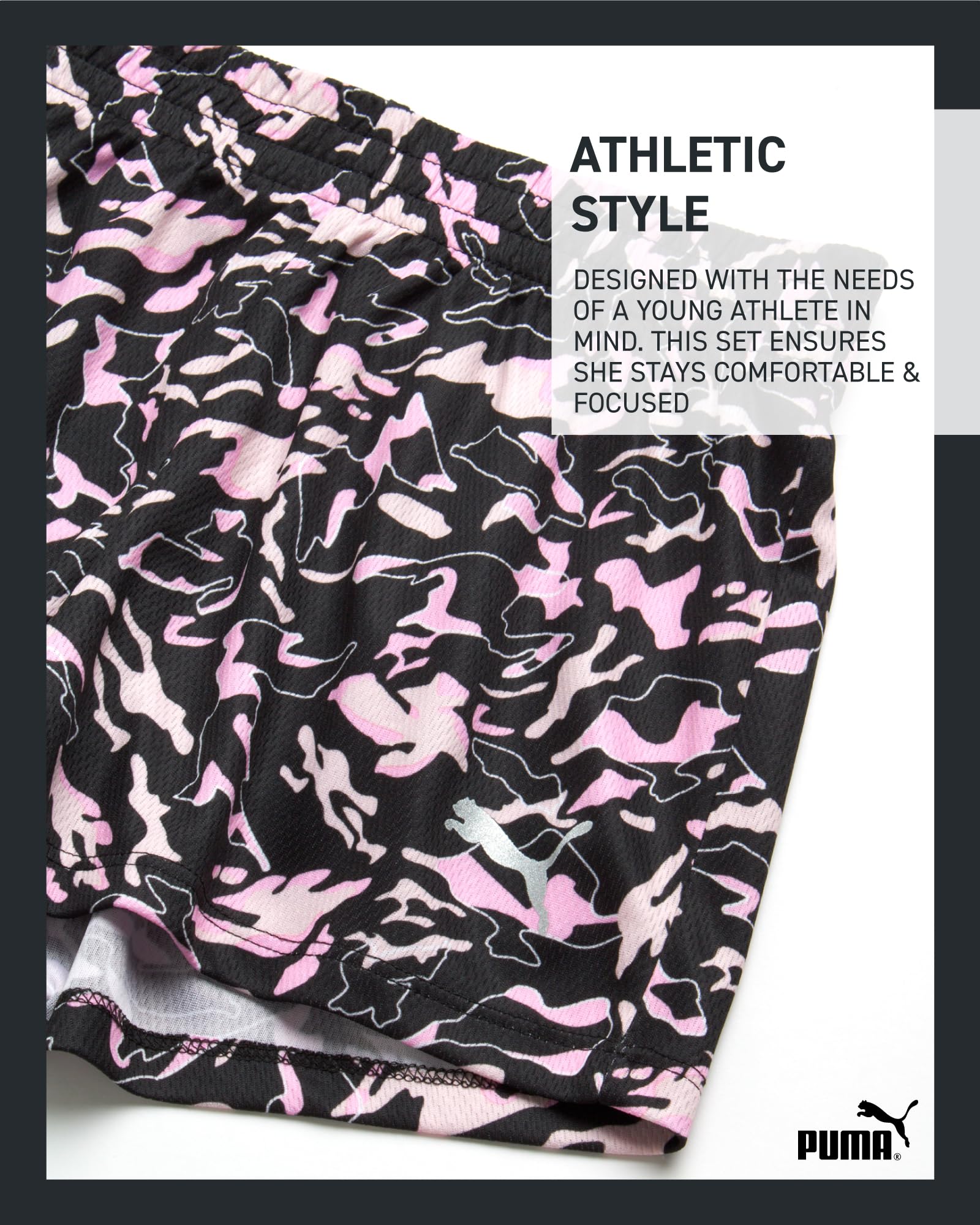PUMA Conjunto de pantalones cortos activos para niñas, camiseta sin mangas de rendimiento de 2 piezas y pantalones cortos de gimnasio, bonito atuendo atlético de verano para niñas (S-L)