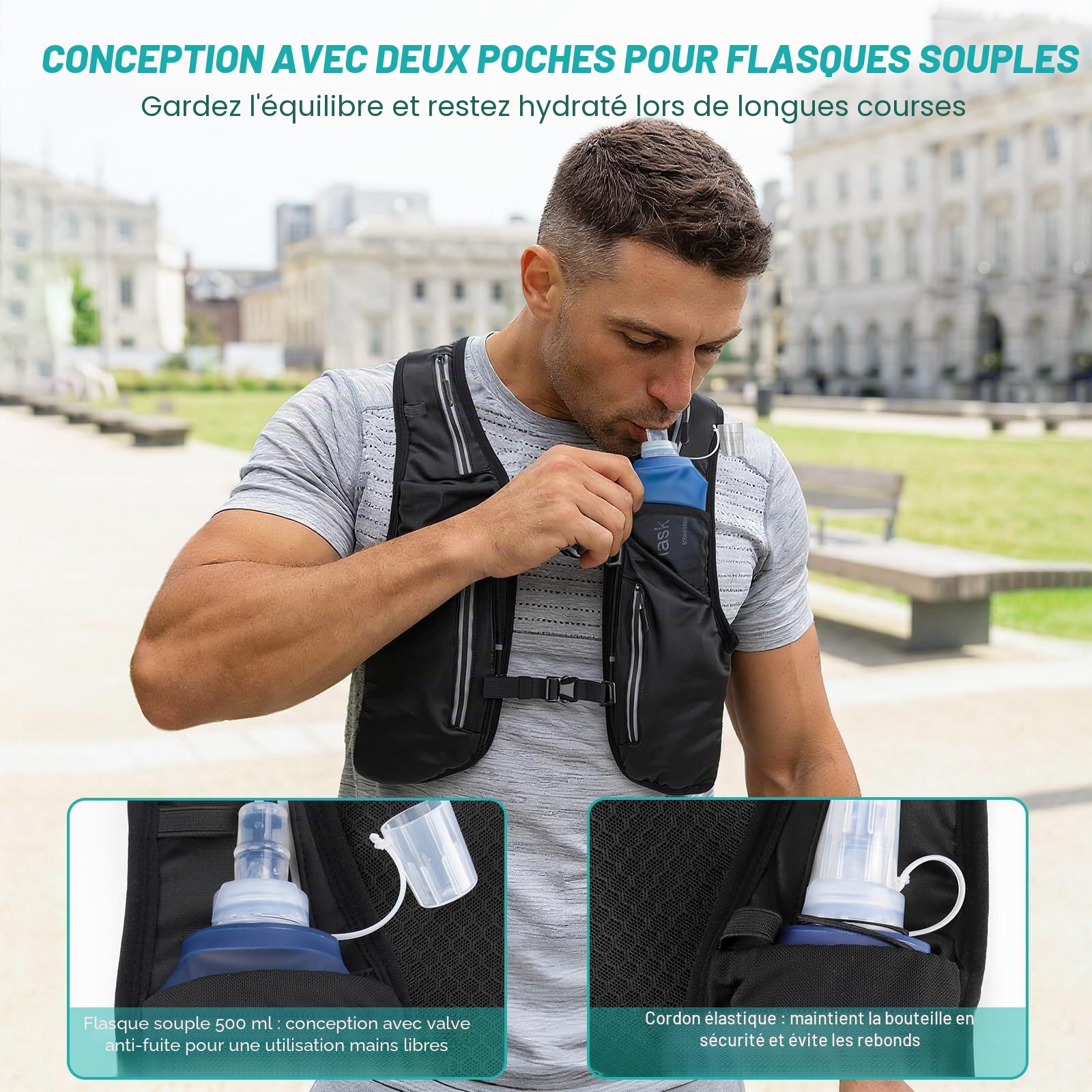 Nextyu Gilet Running Femme & Homme, Sac Hydratation Trail Léger Réfléchissant avec Gourde Souple 500 ML, Bretelles de Poitrine Réglables pour Course à Pied Randonnée Cyclisme Marathon