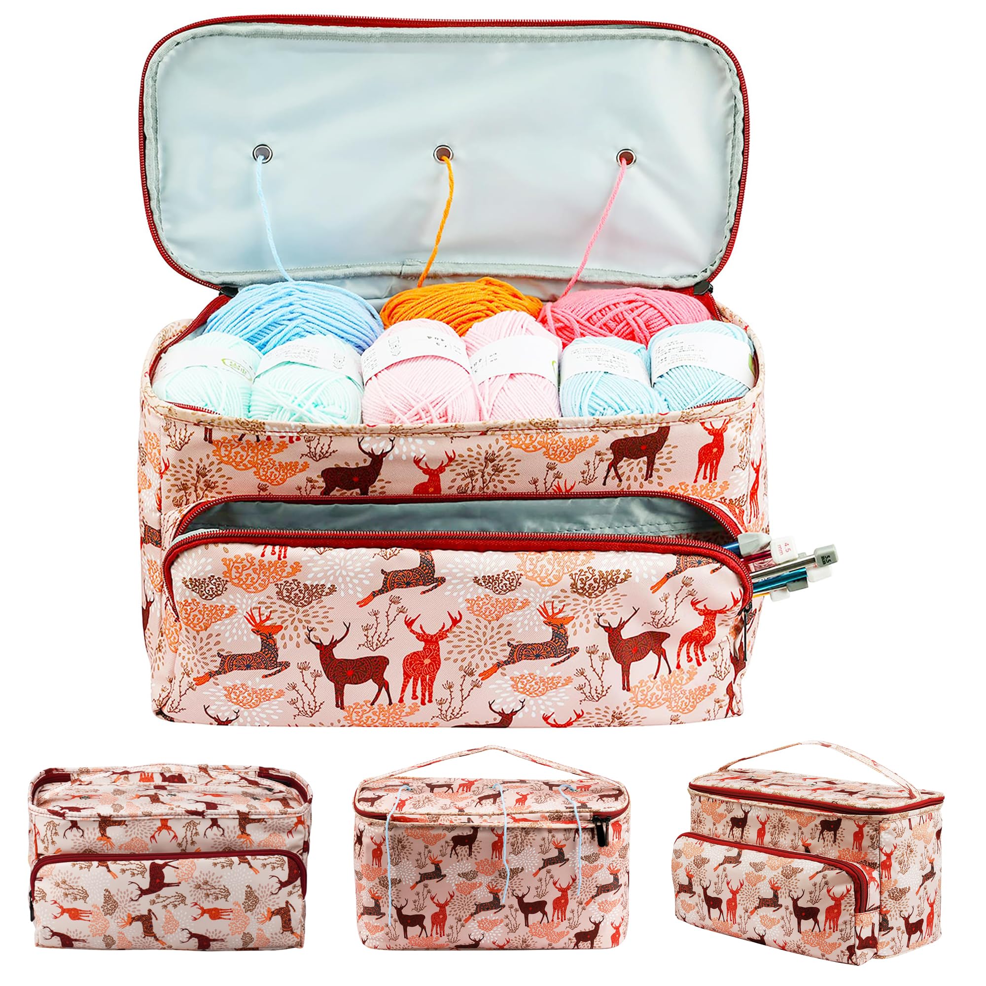 Grand Sac De Rangement Violet Pour Aiguilles à Tricoter Et Accessoires - Motifs Floraux Jacquard Élégants Sac à Tricoter Aiguilles