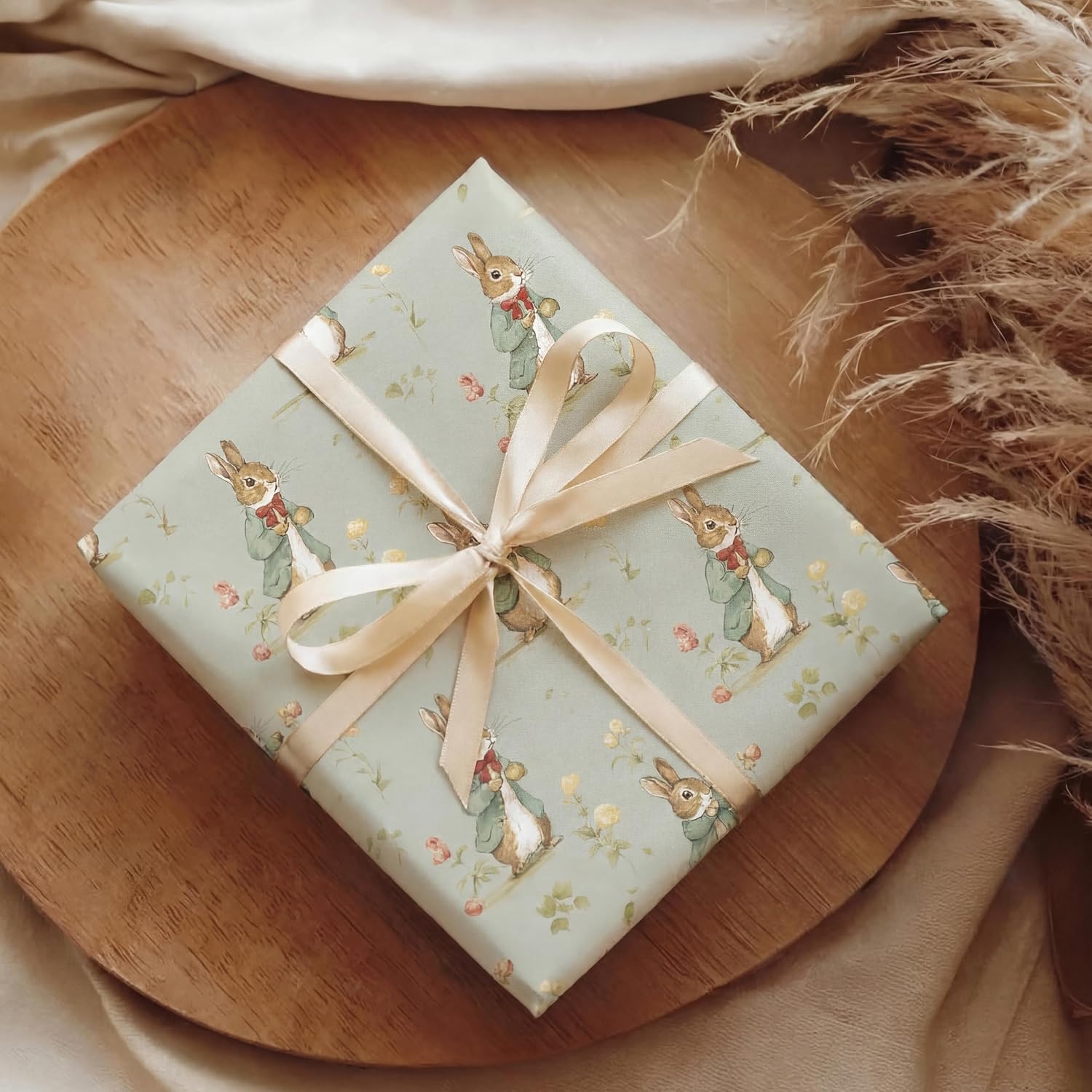 WRAPLULU Sage Green Bunny Wrapping Paper - 4 Jumbo Sheets, 28 * 40 Inches - Watercolor Rabbit Floral Gift Wrap, Perfect for Kids Baby Shower, Birthday, Spring, Easter, Wedding