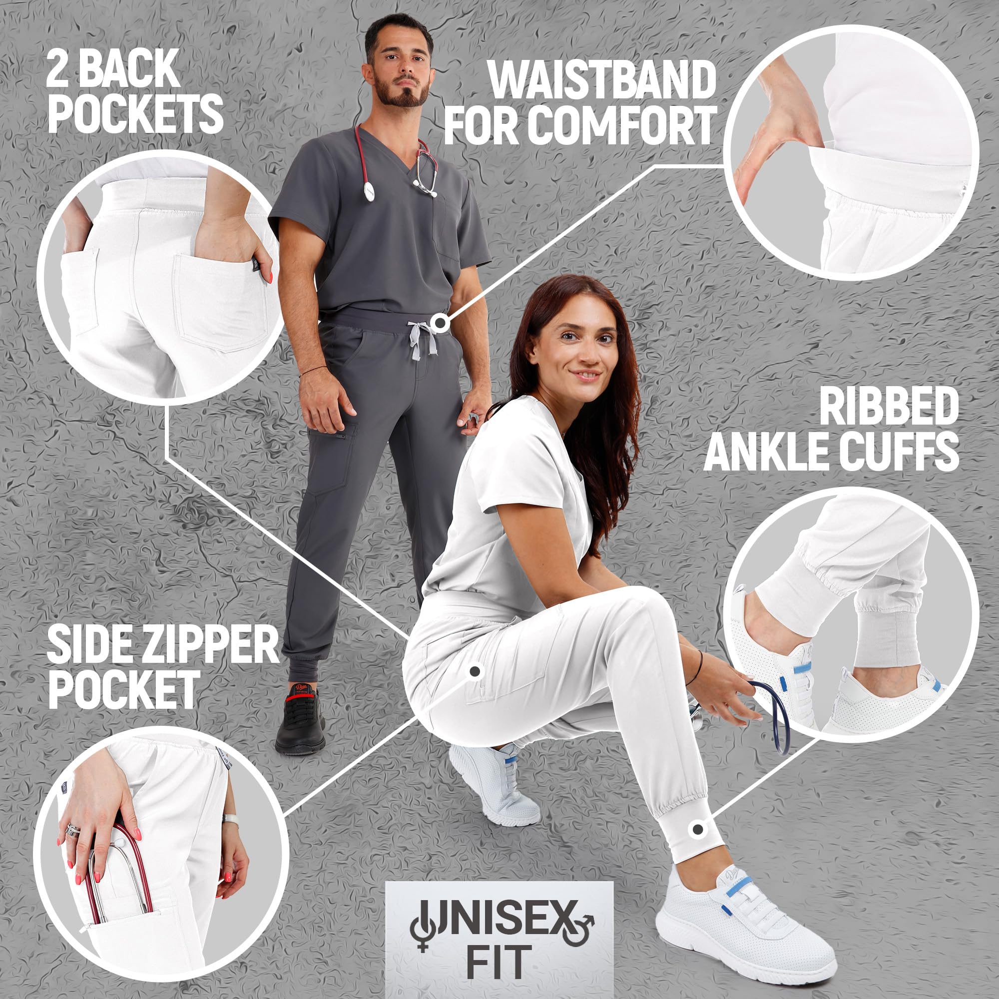 Stenso Nobby Pantalones Sanitarios con Elastano - Uniformes Sanitarios - Pantalones de Trabajo Unisex