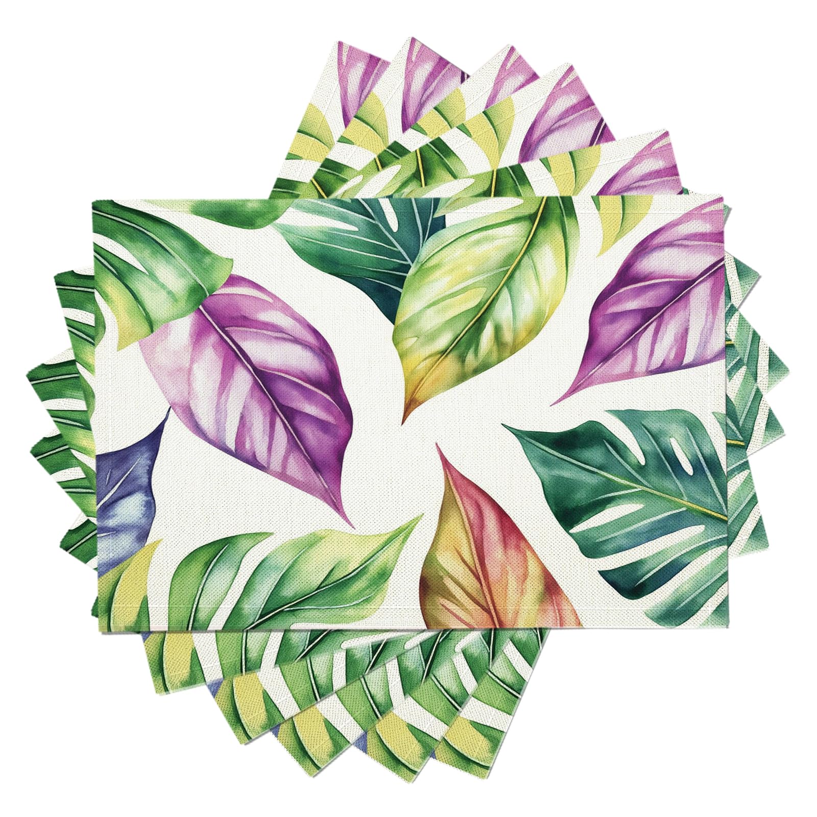 Set di 8 Tovagliette Americane Lavabili Cotone Lino Foglie tropicali - Tovaglietta Americana Resistenti al Calore Durevole Acquerello - per Colazione Pranzo 30×45 cm