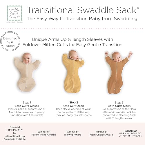 Miniatura 4 de SwaddleDesigns Saco de transición para envolver con mangas de media longitud con brazos arriba y puños de manoplas, pequeño, 0-3 meses, 6-14 libras,