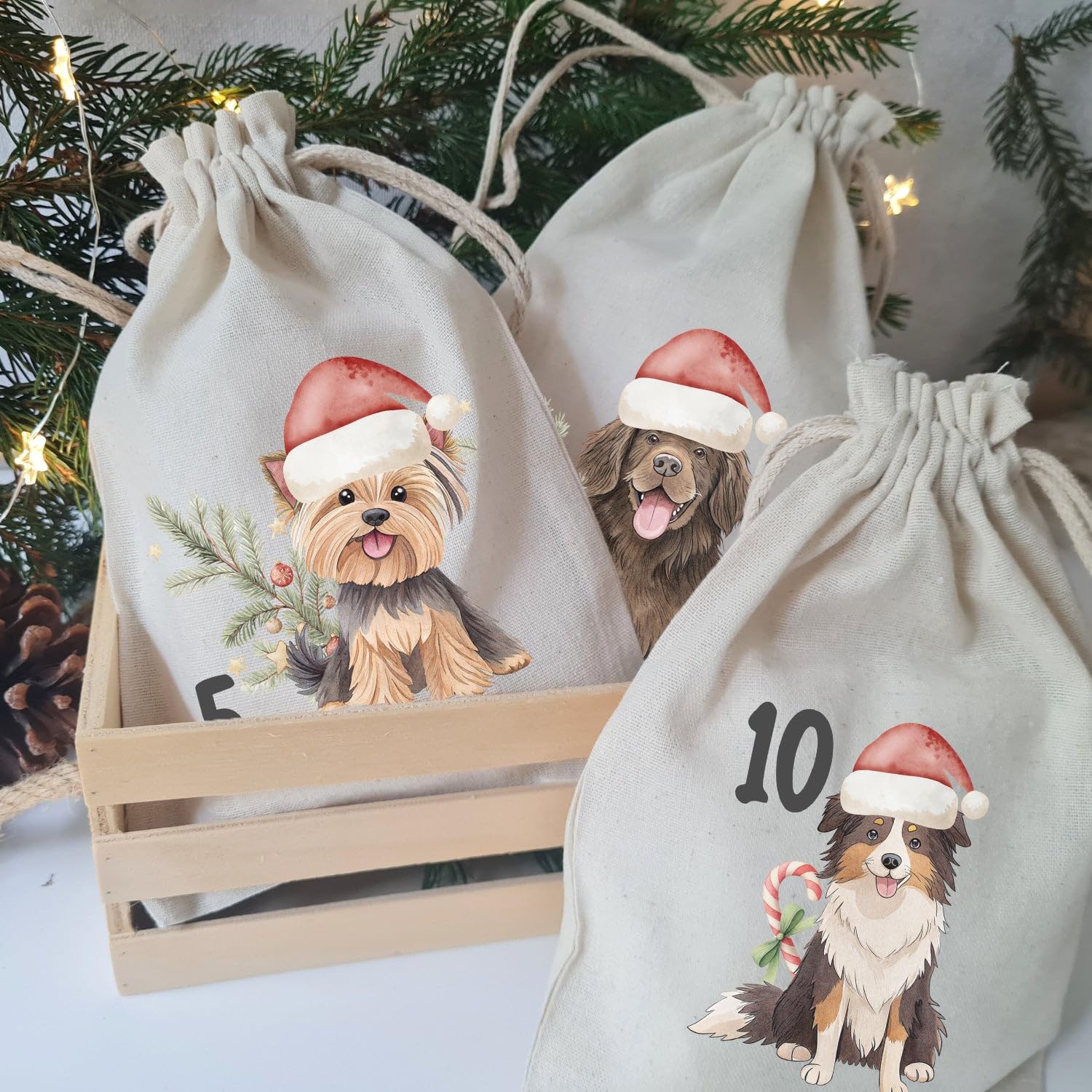 GRAZDesign Hunde-Adventskalender – 24 Stoffbeutel 15 x 20 cm