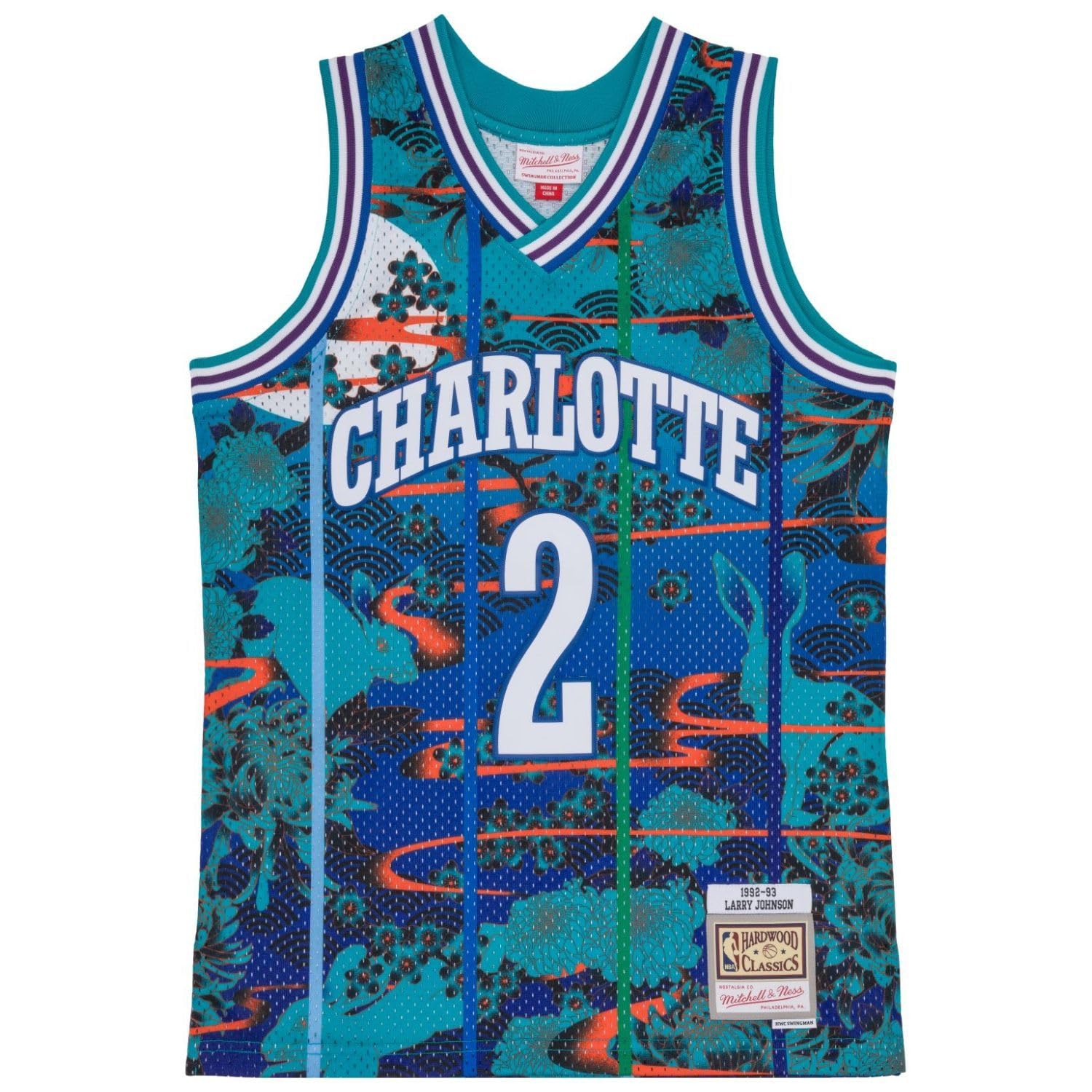 Mitchell & Ness Men's Multicoloured Swingman Mesh Jersey Charlotte Hornets Asian Larry Johnson - M