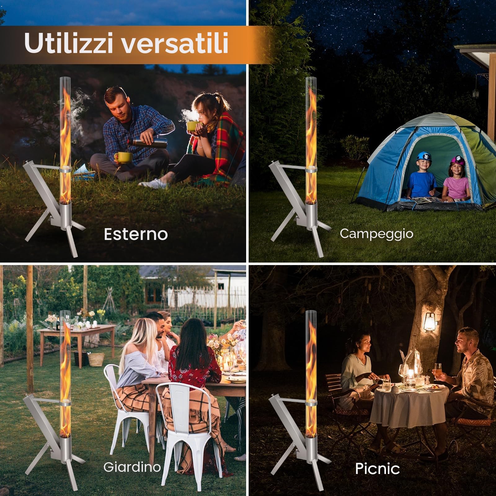CTSC Outdoor Pellet Heater, Pellet Heater per Patio con tubo di vetro 100 cm, aggiungere spazio luce e ambiente per portico, ponte, giardino e cortile