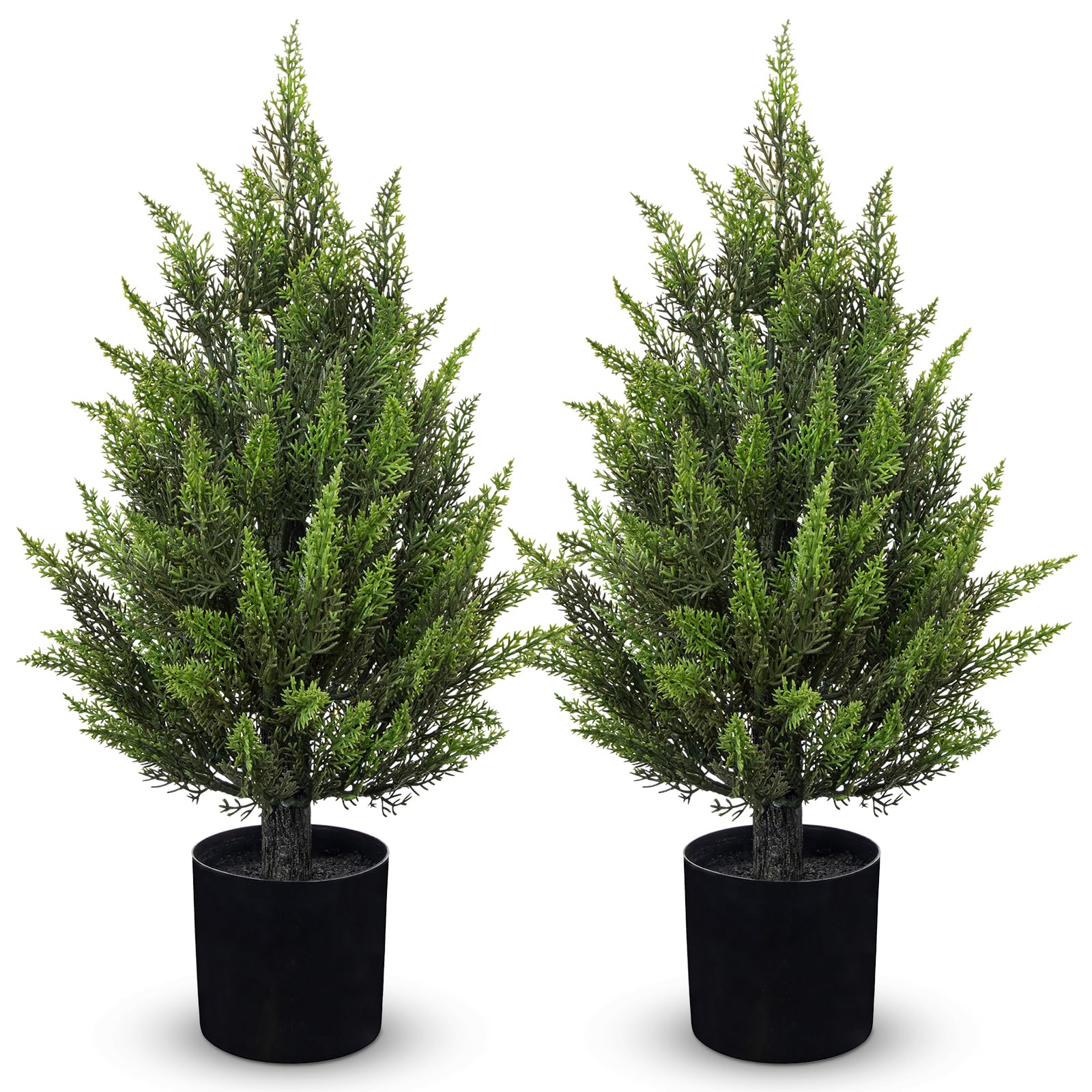 Hollyone 2PCS Artificial Cypress Trees in Black Pots, 2FT Fake Topiary Trees for Living Room, Decorative Faux Topiaries for Indoor&Outdoor Home Decor Garden Balcony Patio Entryway (60CM)