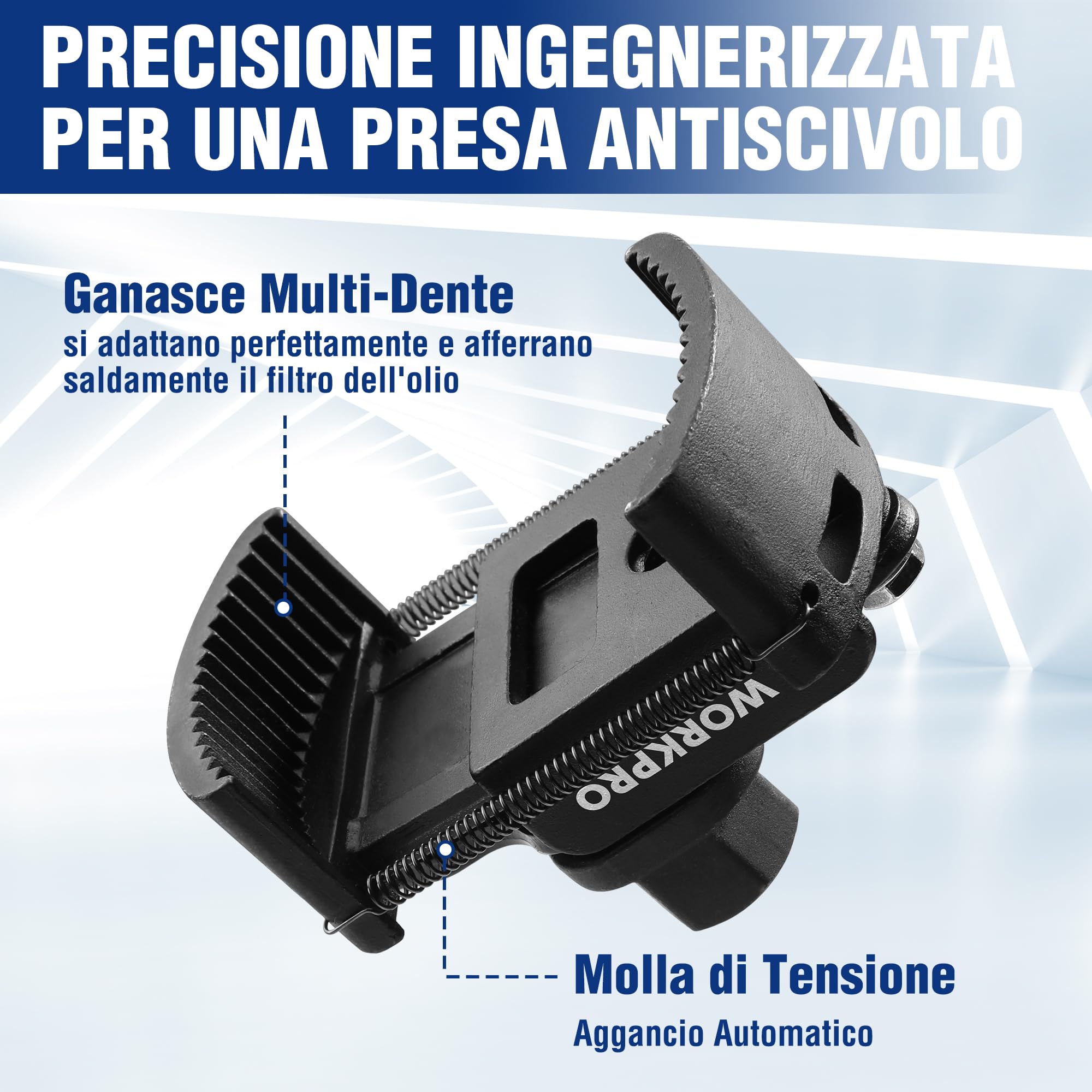 WORKPRO Chiave Regolabile per Filtri dell'Olio con Bloccaggio Automatico a Molla, Set per la Sostituzione dei Filtri dell'Olio, Ideale per Filtri Motore, Condotti e Raccordi