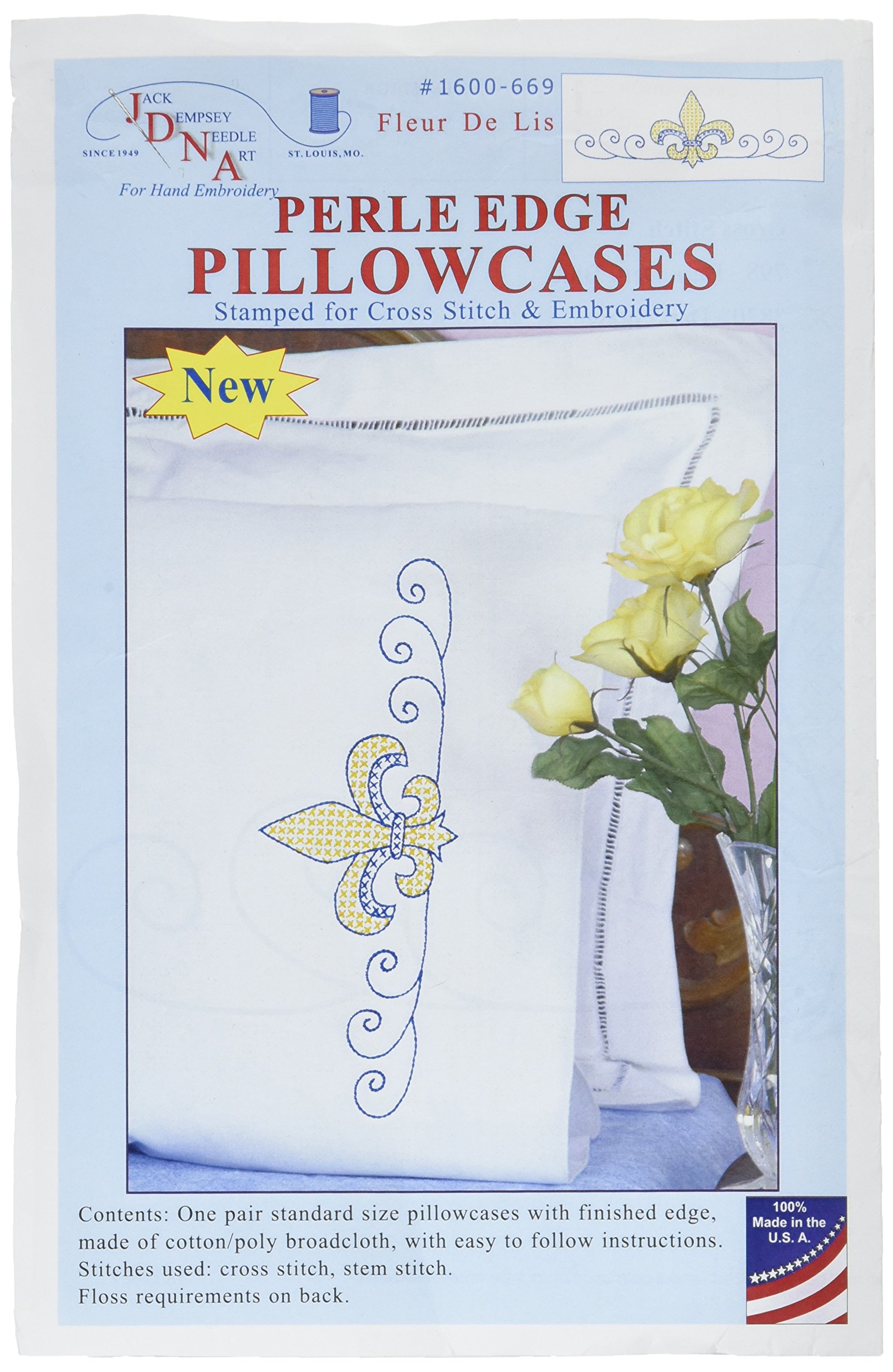 Jack Dempsey Stamped Pillowcases With White Perle Edge Long Stem Rose 2 per
