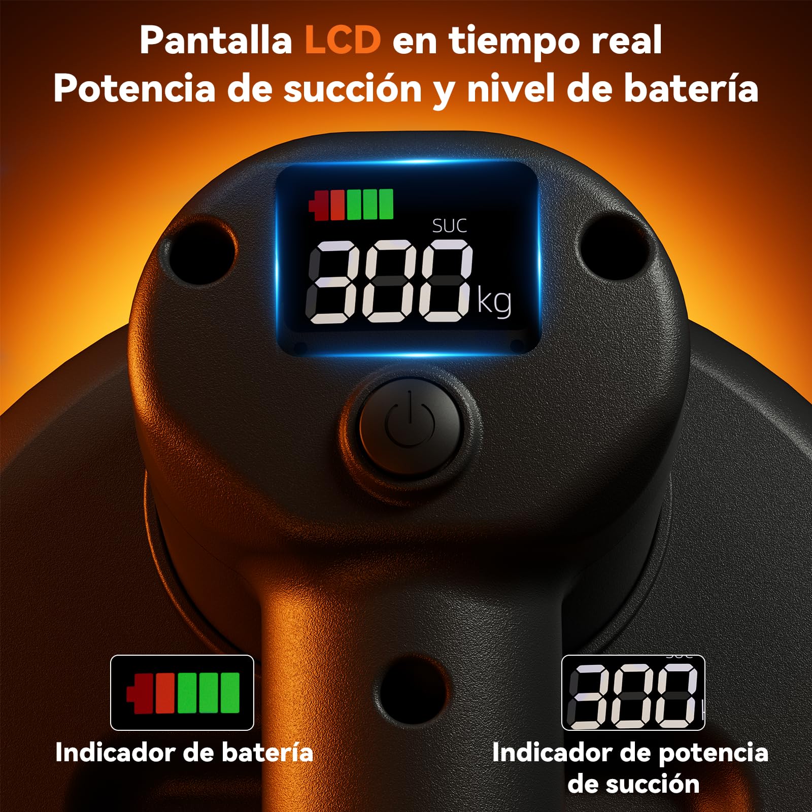 Elevador de succión para azulejos (2 unidades) | Capacidad de carga máxima: 300 kg, batería de 4000 mAh, función de aspiración automática, motor doble, pantalla LCD