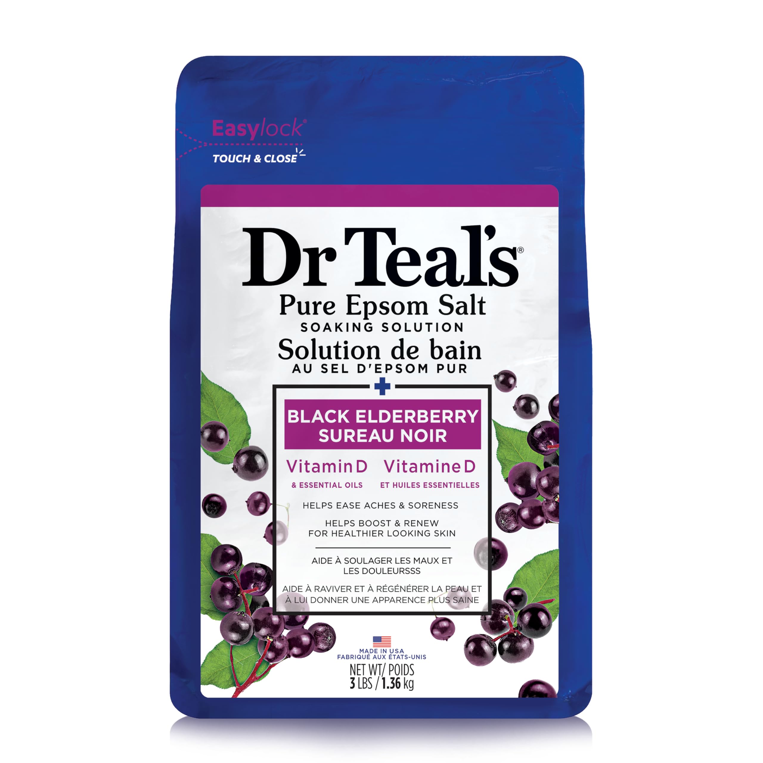 Dr Teal's Salt Soak with Pure Epsom Salt, Elderberry, 3 lbs