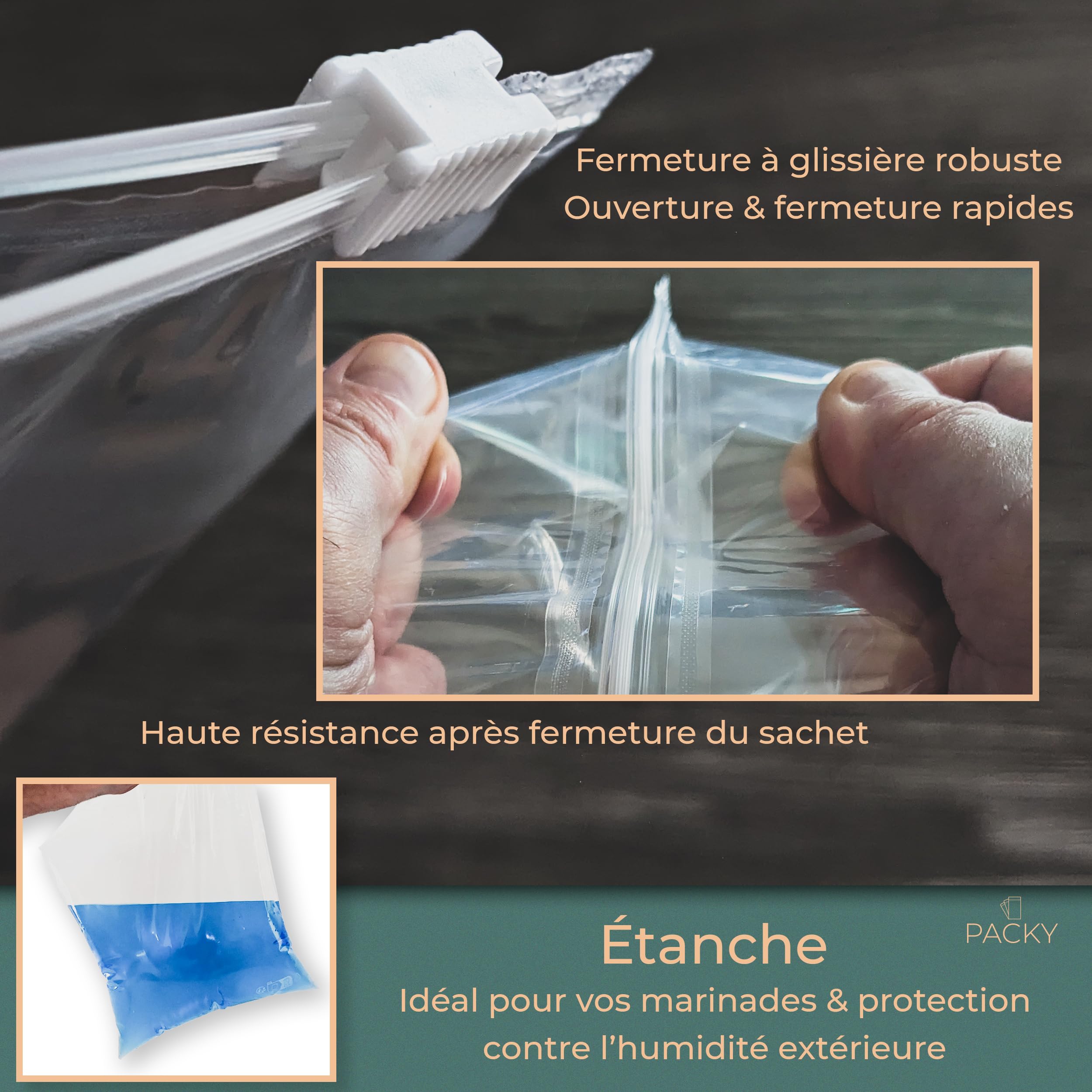 PACKY - Sacs Congelation 35x28 cm 250 Pieces - Sachet Alimentaire Zip Curseur - Conservation Fraicheur