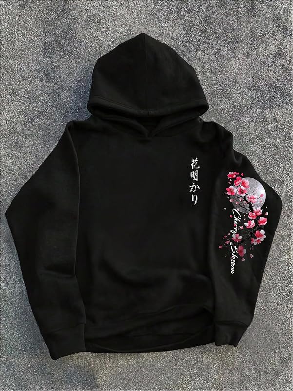 GORGLITTER Men's Graphic Anime Hoodies Japanese Oversized Hoodie Top image 2