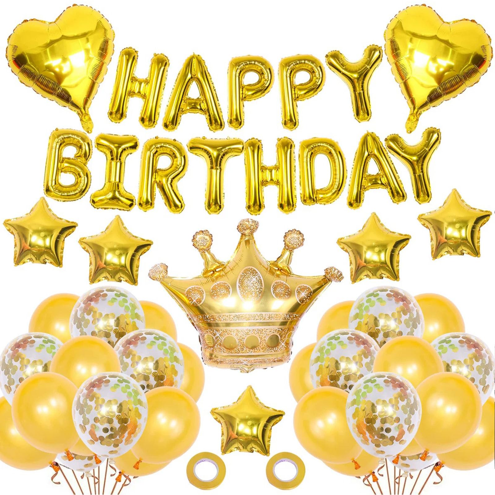 Aluminium Film Crown Confetti Latex Complete Set of Balloons for Birthday Wedding Bachelorette Party Decorations(Yellow)