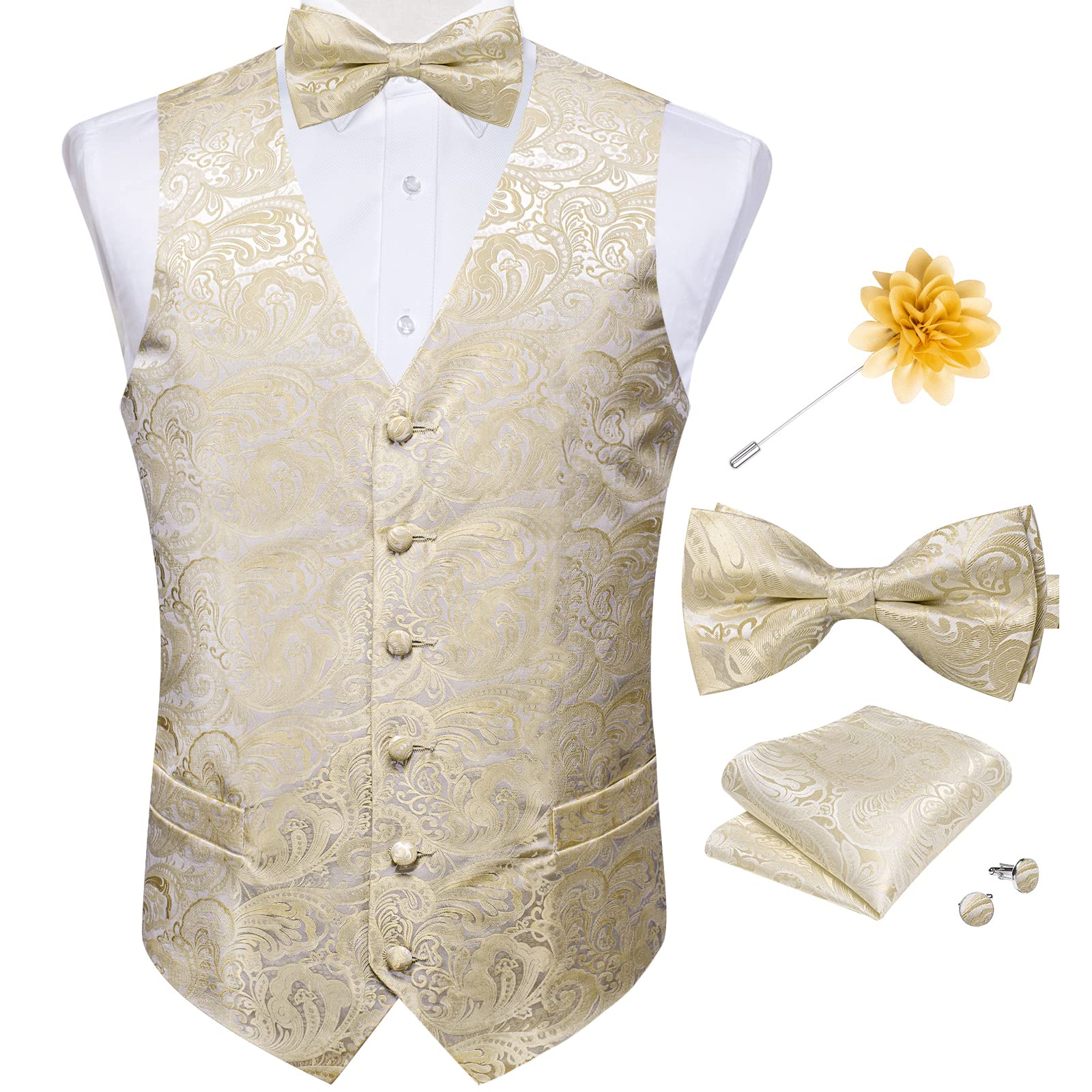 DiBanGu Mens Paisley Suit Vest Bowtie Formal/Casual Dress Waistcoat