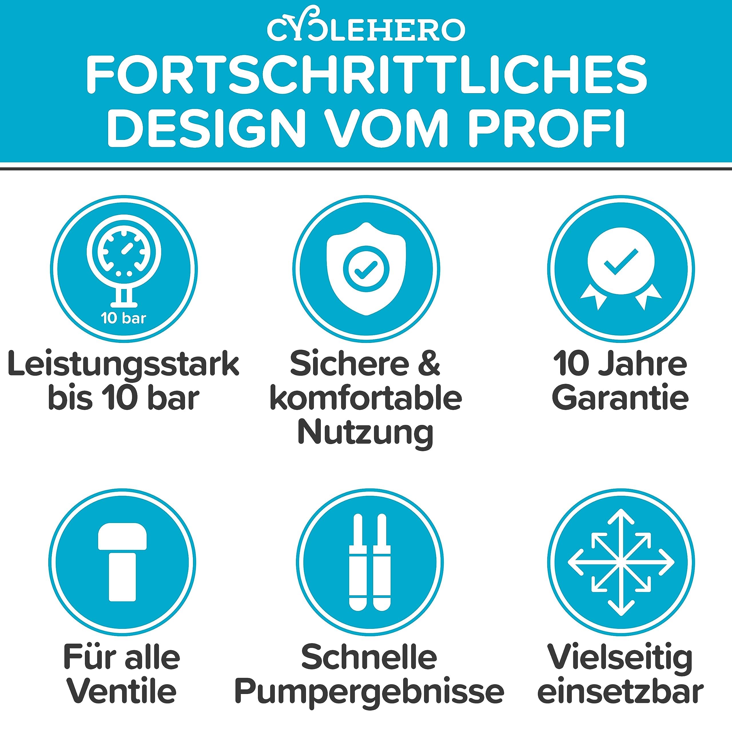 Fußpumpe mit Doppelzylinder und Manometer Test SEHR GUT - Fusspumpe für alle Ventile (Fahrradpumpe, Luftpumpe Auto) - Leistungsstarke Luftpumpe Fuß - Hochwertige Fußluftpumpe von CYCLEHERO