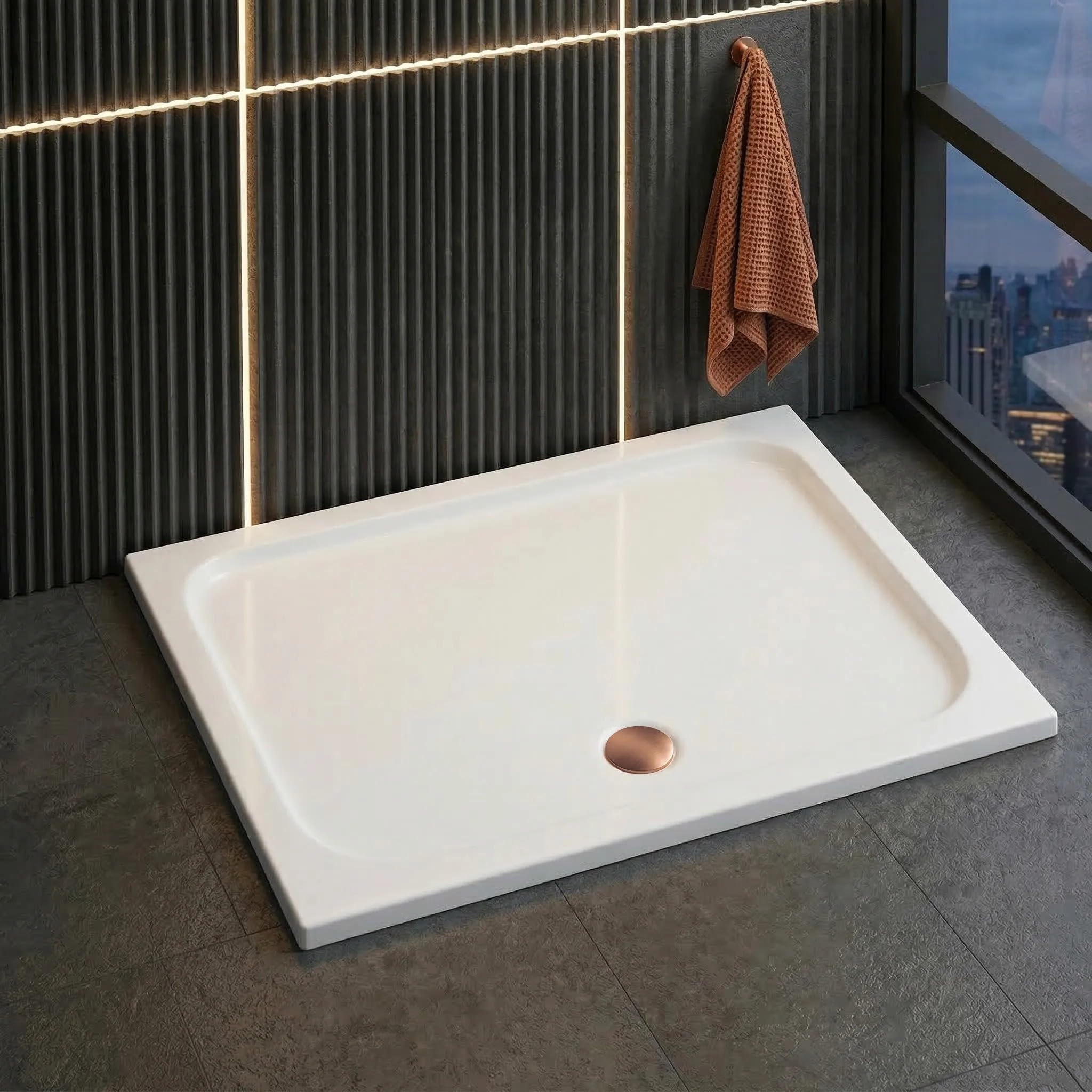 Rea - Plato de ducha Belmond 80X100 Cubierta cobre cepillado - Acrílico - Blanco - 100x80x5 cm