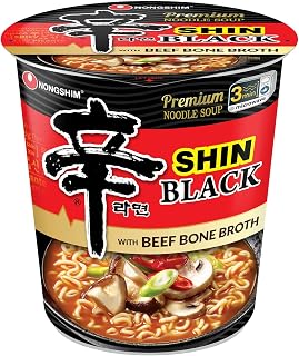 Nongshim Shin Black Spicy Noodle Soup - Rich Meaty Broth, Bold Kick, Chewy Noodles, 3.5oz Pack of 6