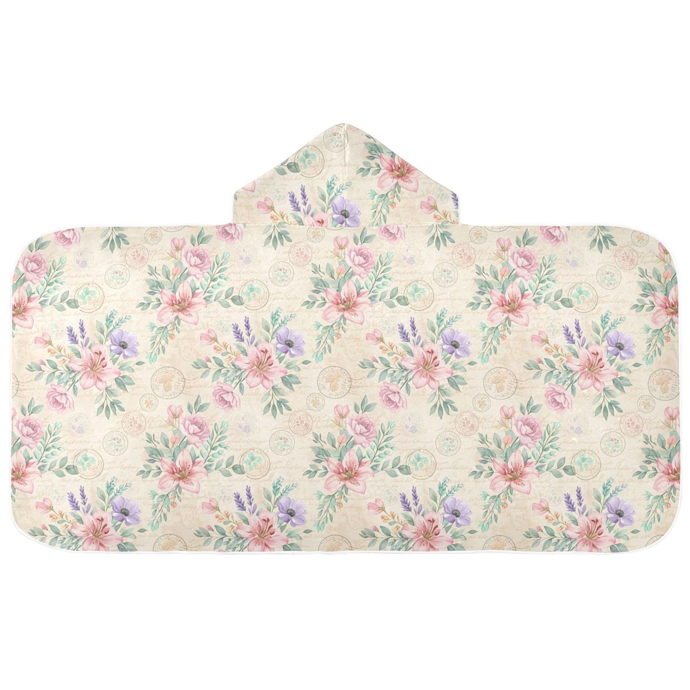 Fuauuyl Flowers Hooded Baby Bath Towel Soft & Breathable Towel for Newborns Infants Toddlers, Nursery Essential