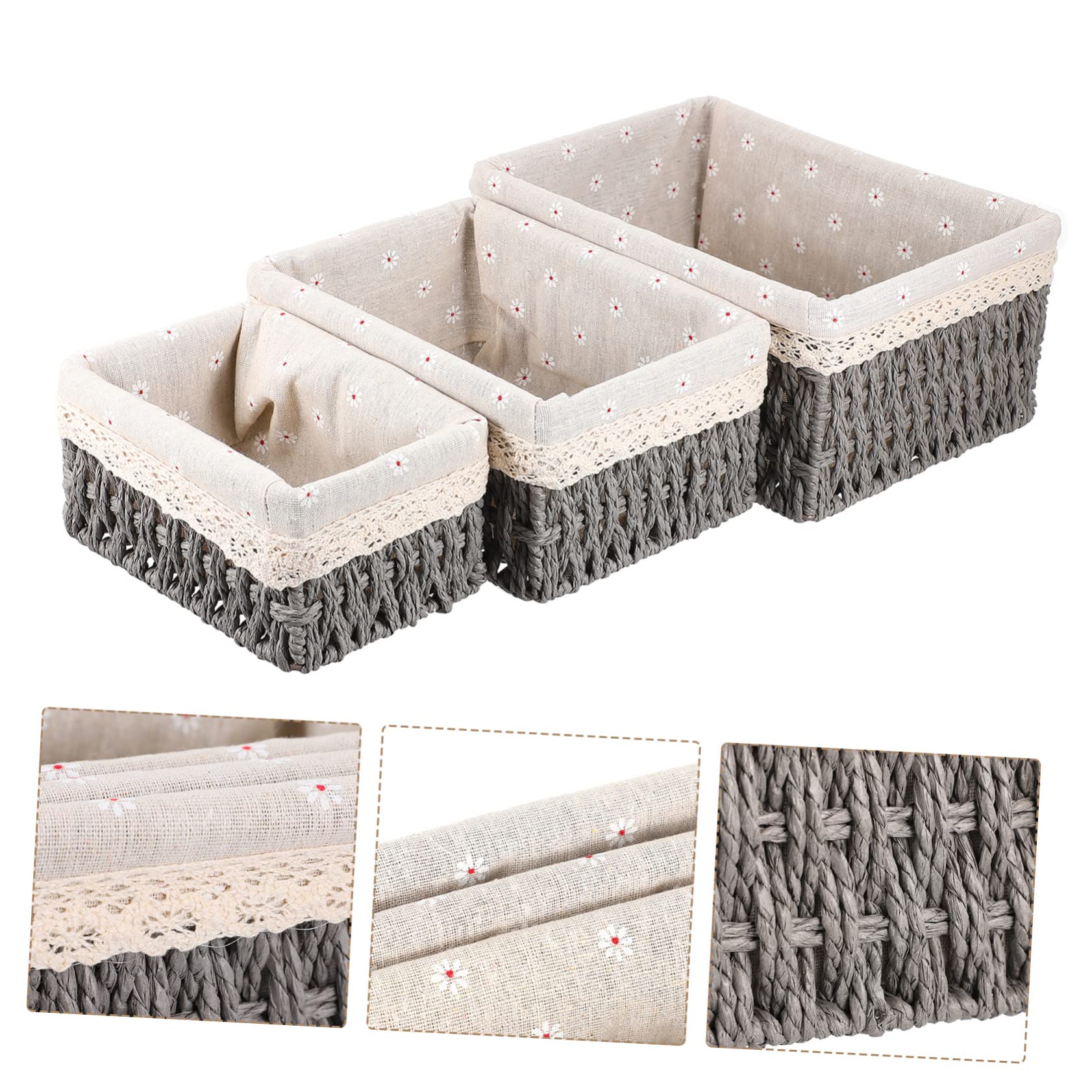 3stücke Rattan Aufbewahrungsbox Woven Korb Tabletop Kleinigkeiten Lagerung Organizer Container Für Zuhause Büro Schule Mit Deckel Für Make-up Obst Werkzeuge