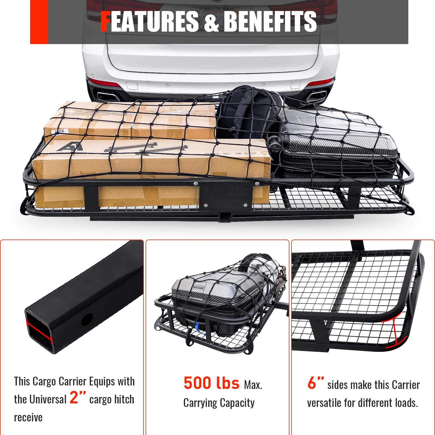 Buy Hitch Mount Cargo Carrier with Cargo Net and Antirattle Stabilizer