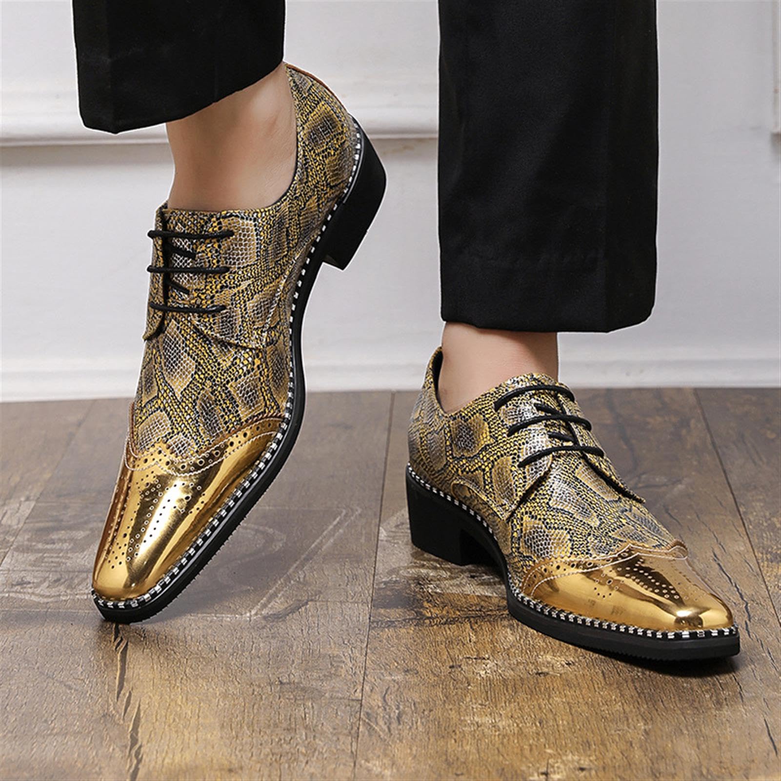 Zapatos de Vestir Hombre, Oxford Estampado de Serpiente con Puntera Metálica, Calzado Elegante para Fiesta, Boda, Oficina