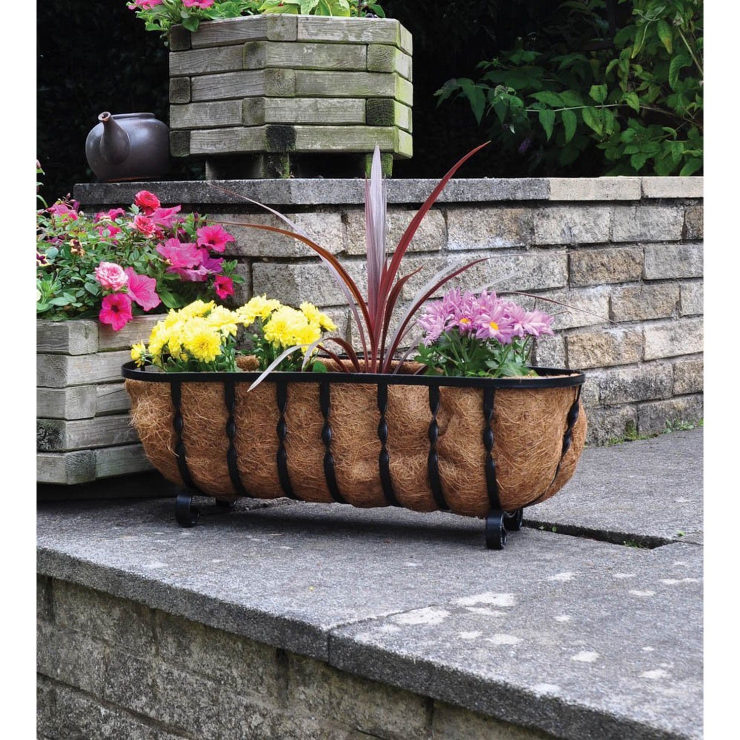 Unibos 24in Free Standing Trough Planter with Coco Liner Garden Décor