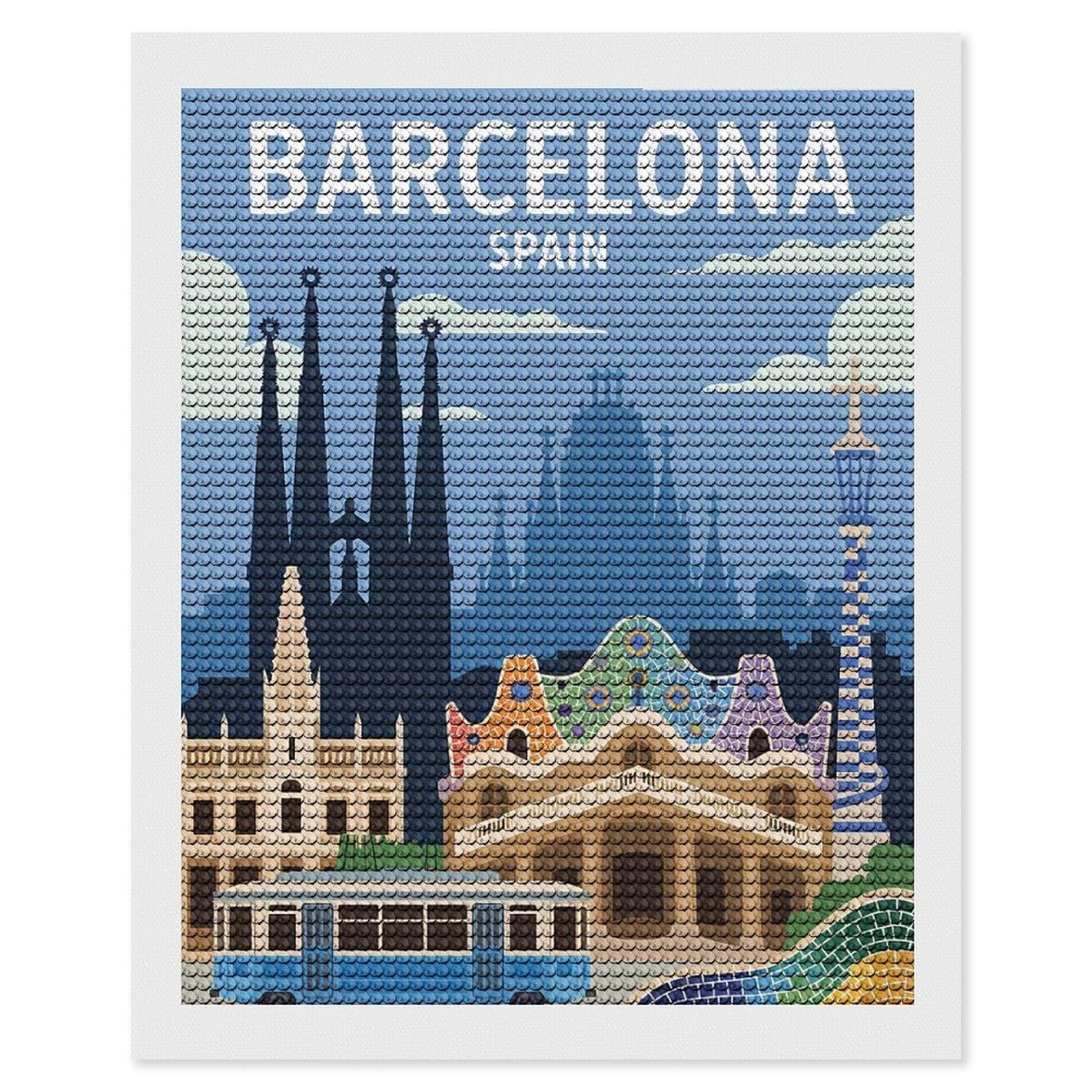 Junmoney Barcelona Spain Travel (2) Diamond Art Kit 16"x20", Modern Decor, Farmhouse Decor, Home Wall Art, Festive Craft Gift, Handmade Wall Decor