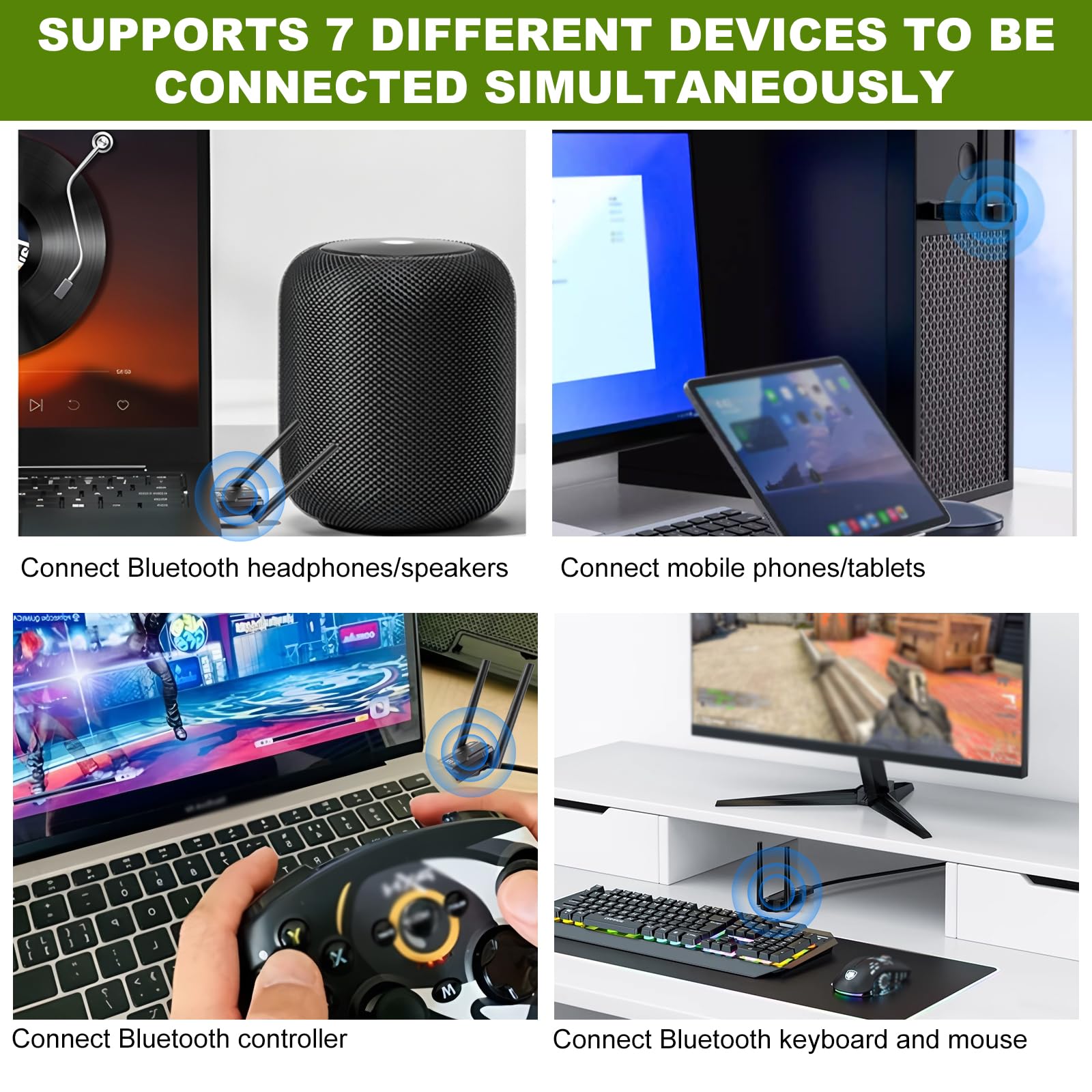 Dongle USB Bluetooth 5.4 pour PC, 150M Clé Bluetooth Plug and Play Windows 11 10 8.1 7