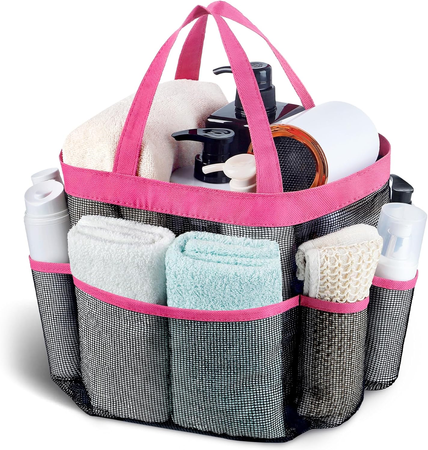 Attmu Mesh Shower Caddy Portable, Quick Dry Hanging Shower Tote Bag for College Dorm Room Essentials, Large Capacity Shower Caddy Dorm for Bathroom Rose