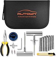AUTOWN 31-Pc Heavy Duty Flat Tire Repair Kit with Plugs - Puncture Fix for Cars, Motorcycles, ATVs, Trucks, Jeeps & Tractors
