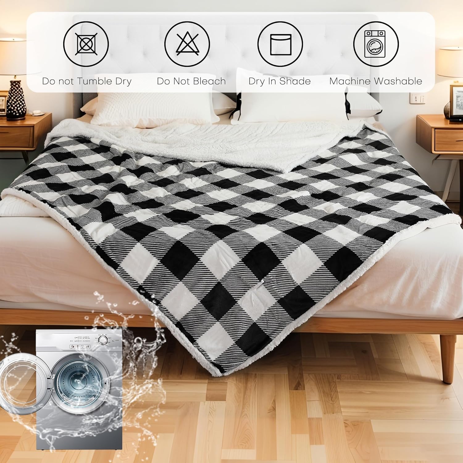 Electric Heated Blanket Full Size 72"x84" Microplush & Sherpa Fabric, Machine Washable 4 Heat Settings & 10 Hours Auto Off - Striped Check - Image 3
