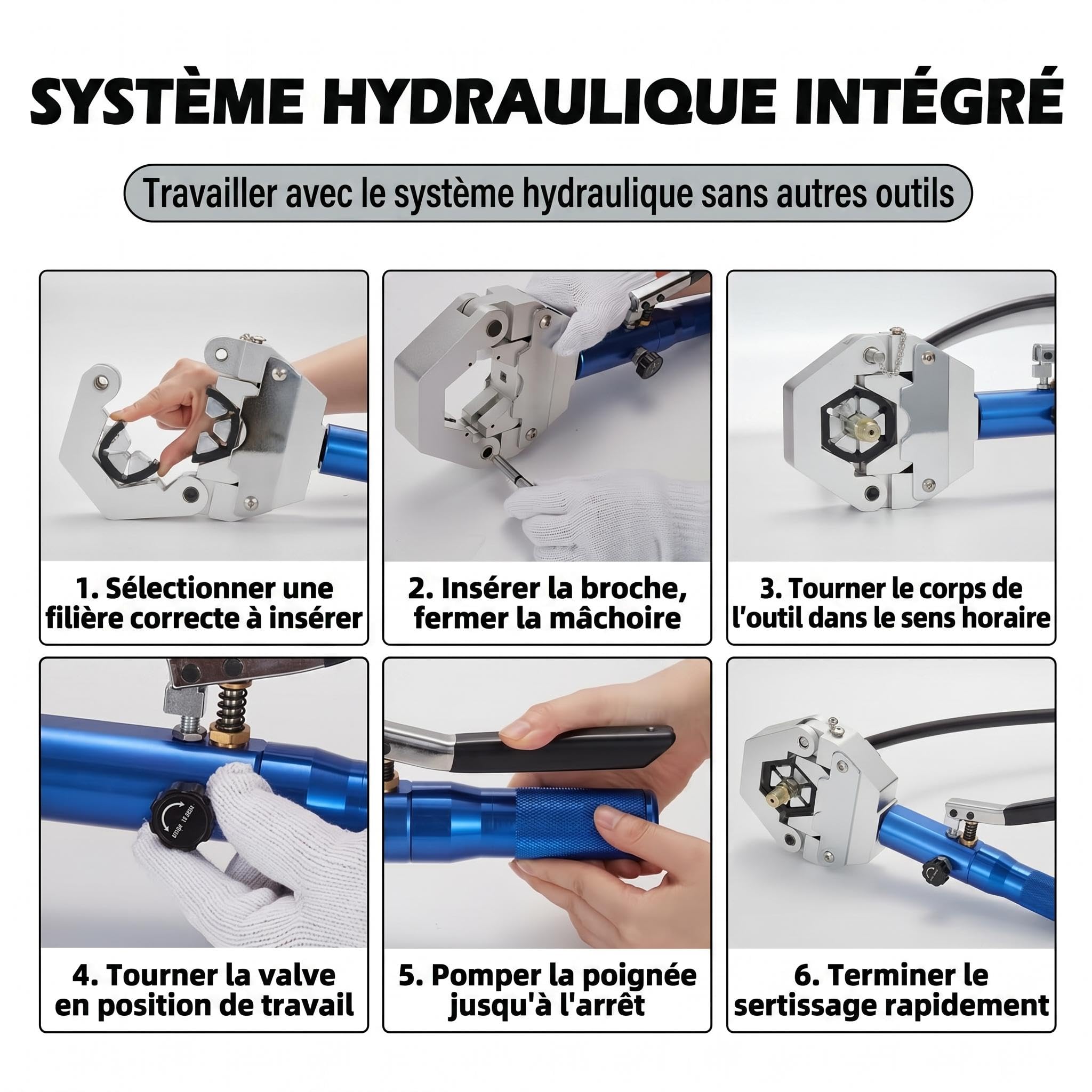 Garvee Presse à sertir hydraulique manuelle pour tuyaux AC – Kit complet avec 7 matrices – Outil main séparable pour réparation climatisation – Compatible raccords barbelés et Beaded – Inclus ciseaux