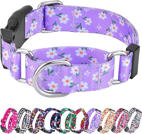 Martingale - Collar de perro suave ajustable con hebilla de liberación rápida. Coloridas flores multicolor lindos patrones para cachorros para Martingale - Collar de perro suave ajustable con hebilla de liberación rápida. Coloridas flores multicolor lindos patrones para cachorros para