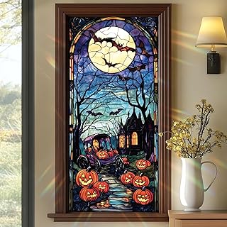 Halloween Stained Glass Window Film 17.71x39.97 Inch Pumpkin Carriage Gh...