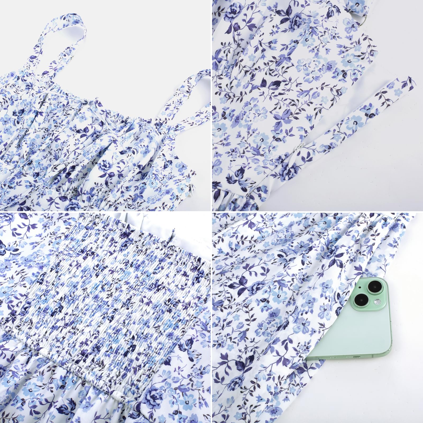 Scarlet Darkness Floral Mini Corset Dress for Women Teen 2026 Summer Spring Flowy A-Line Sundress with Pockets: Large Blue White Floral