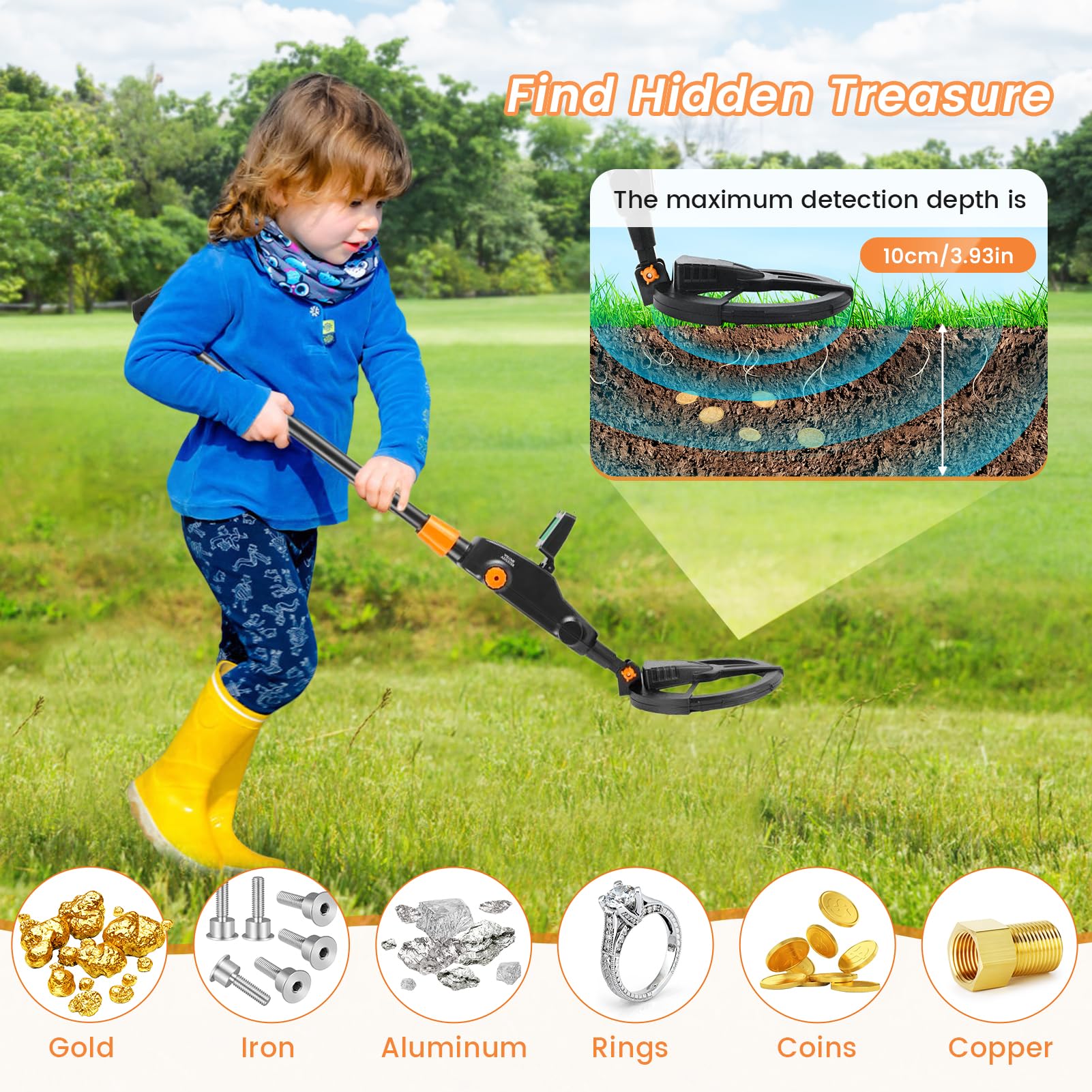 Detector de Metales Niños, Sunowl Detector de Metales para Niños con Pantalla LCD e Indicación de Sonido, de Alta Sensibilidad con Bobina de Búsqueda para Búsqueda de Metale