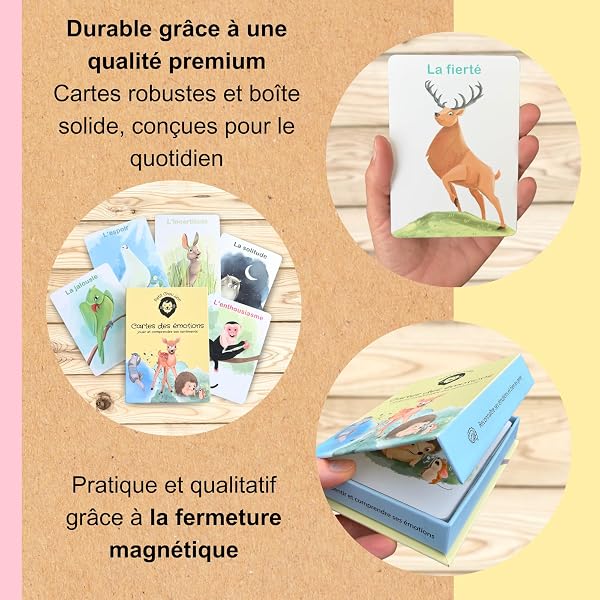 cartes françaises des émotions pour enfants, incl. 7 idées de jeux dans une boîte de haute qualité - gérer les émotions plus facilement - favorise l'intelligence émotionnelle - 3