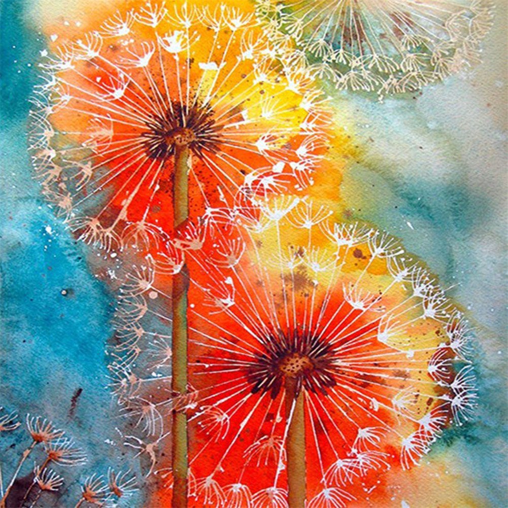 YEESAM ART 5D DIY Diamond Painting Full Drill Kits for Adults - Dandelion Orange Flower 30x30cm - Diamond Art Painting Kits Rhinestone Cross Stitch Embroidery for Home Decoration