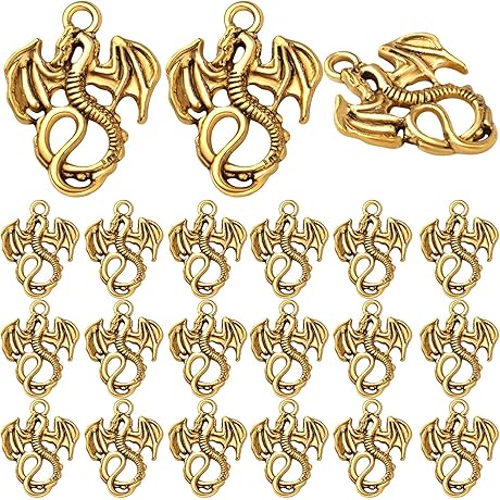 BronaGrand 100-Piece Antique Gold Dragon Charms for Personalized Jewelry Creation