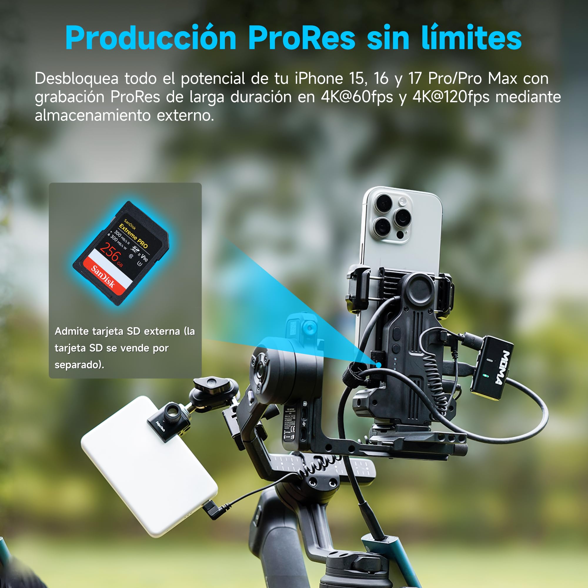 FeiyuTech Dispositivo de vídeo para smartphone con ventilador, 3 puertos tipo C, liberación rápida Arca-Quick, grabación horizontal/vertical, marco de agarre profesional