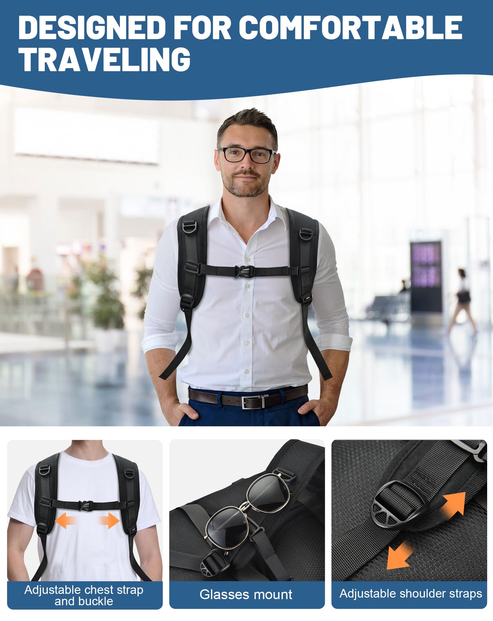 Zaino Ryanair 40x30x20,Zaino da Viaggio Espandibile 24-30L,Bagaglio a Mano per Wizz Air e Vueling,Zaino Cabina per Donna e Uomo, Adatto a Laptop da 15,6”per Ufficio,Scuola e Uso Quotidiano