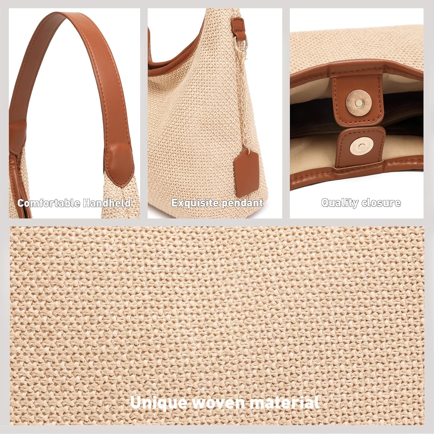 Straw Shoulder Bag for Women Summer Soft Woven Shoulder Purse Handbags,Beach Tote Straw Bag for Vacation