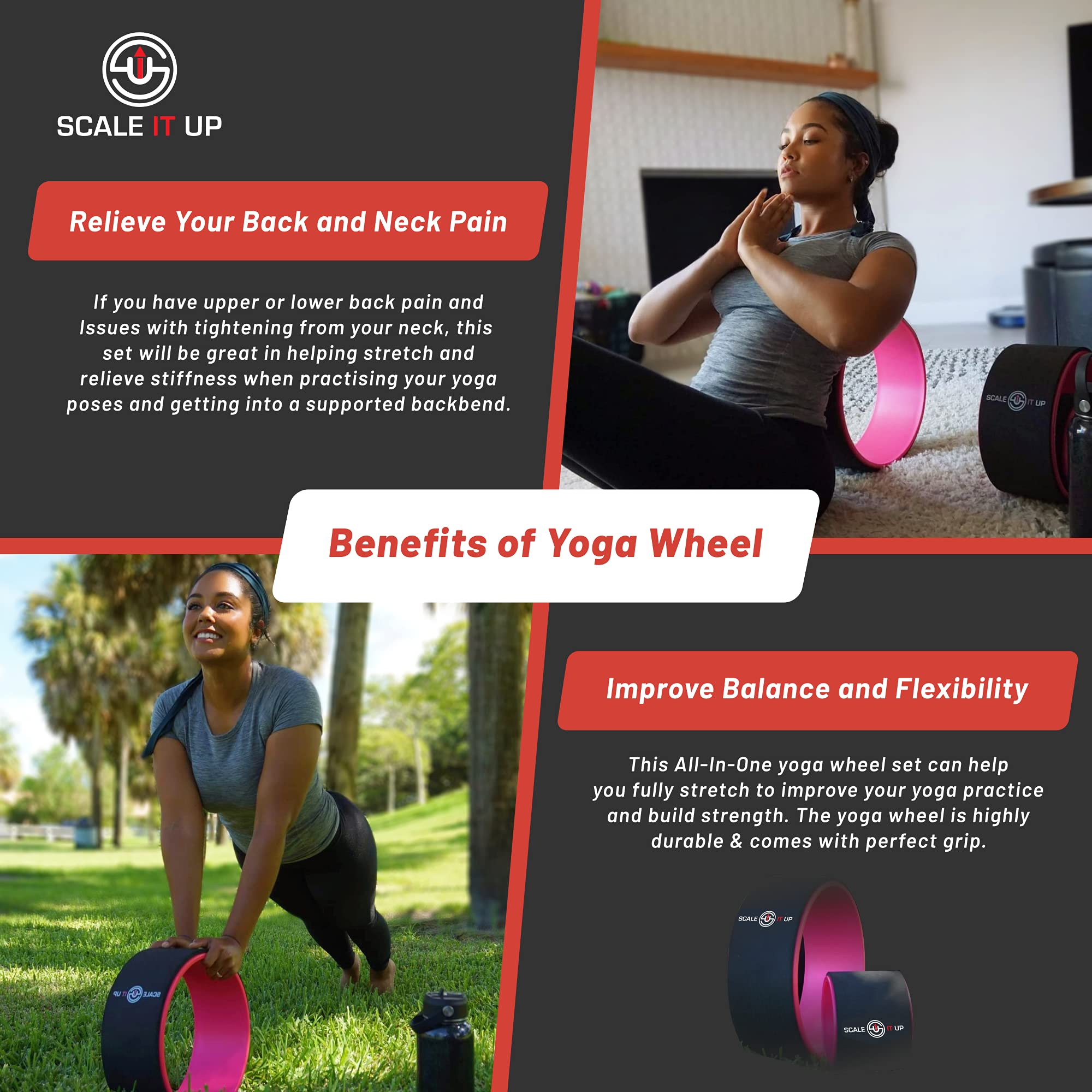 Scale It Up Yoga Wheel Set with Carrying Case, Back Wheel, Back Pain Relief, Muscle Relaxation Yoga Roller Wheel & Improves Balance, Flexibility, Strength & Massages, Stretches, Spine Roller