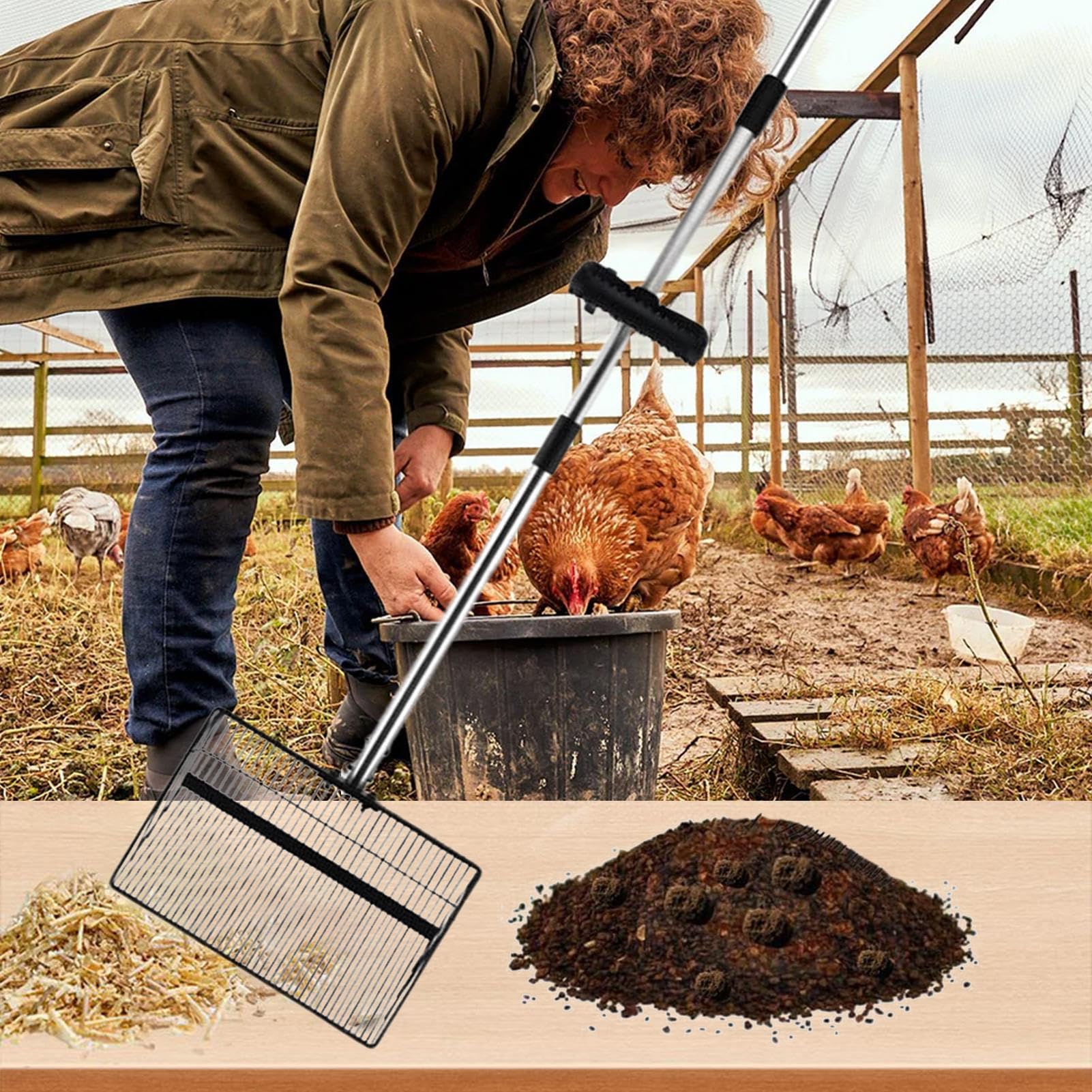 Generisch Coop Scooper - Setaccio rimovibile per lettiera per gatti in acciaio , con manico lungo, 1200 g, pala in metallo resistente per una rimozione efficiente dei rifiuti, adatta per la