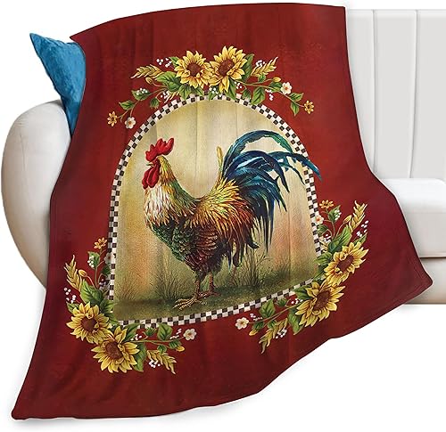 Manta de gallo de granja con estampado rojo de pollo, girasol, granja y campo, para sofá, cama, ligera, suave y acogedora, manta de franela cálida, Manta de gallo de granja con estampado rojo de pollo, girasol, granja y campo, para sofá, cama, ligera, suave y acogedora, manta de franela cálida,