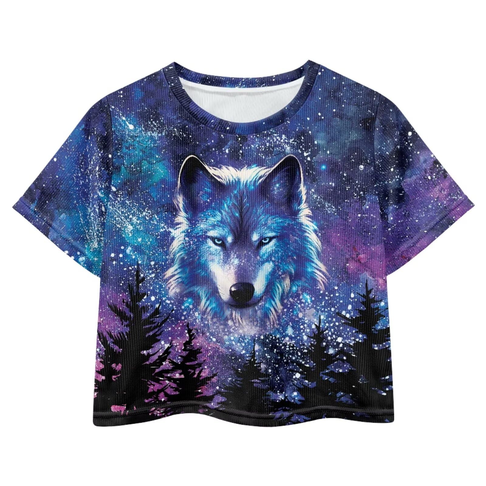 Watdotory Girls Crop Tops Cute Short Sleeve Shirts Fashion Tees for Kids Casual Crewneck Blouses Size 8-16 Years